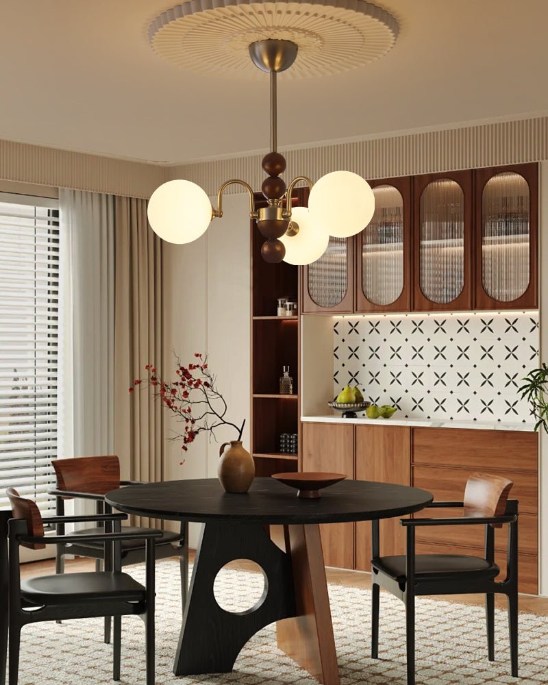 Orbital Premium Nordic Art Curve Wood Glass Chandelier-Neutral Decor
