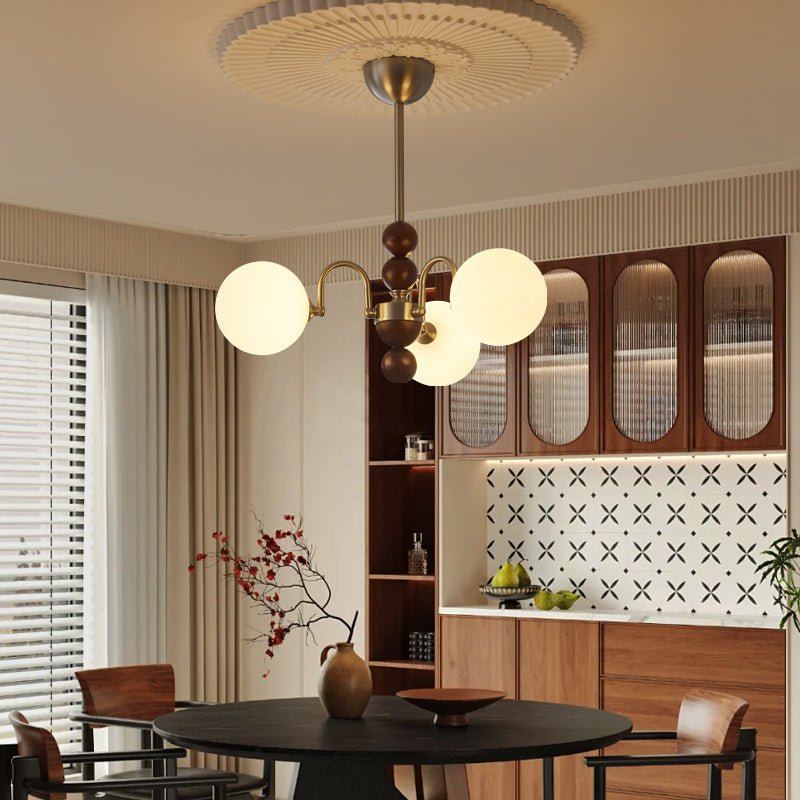 Orbital Premium Nordic Art Curve Wood Glass Chandelier-Neutral Decor