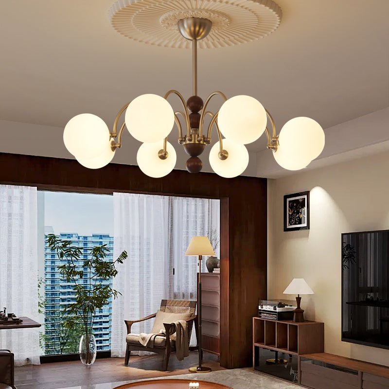 Orbital Premium Nordic Art Curve Wood Glass Chandelier-Neutral Decor