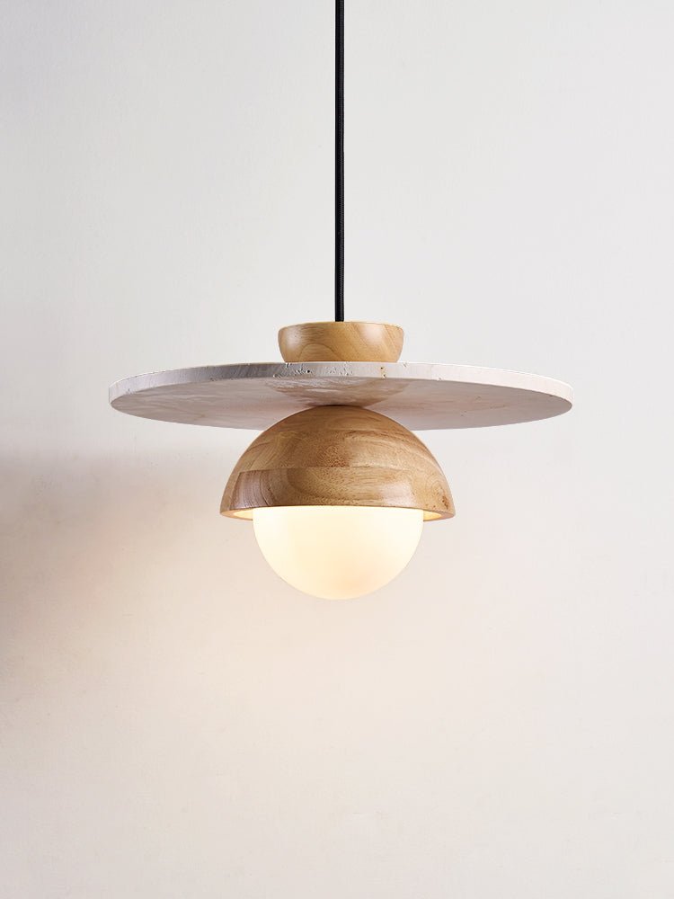 Qalr Yellow Travertine Wood Pendant Lamp-Neutral Decor