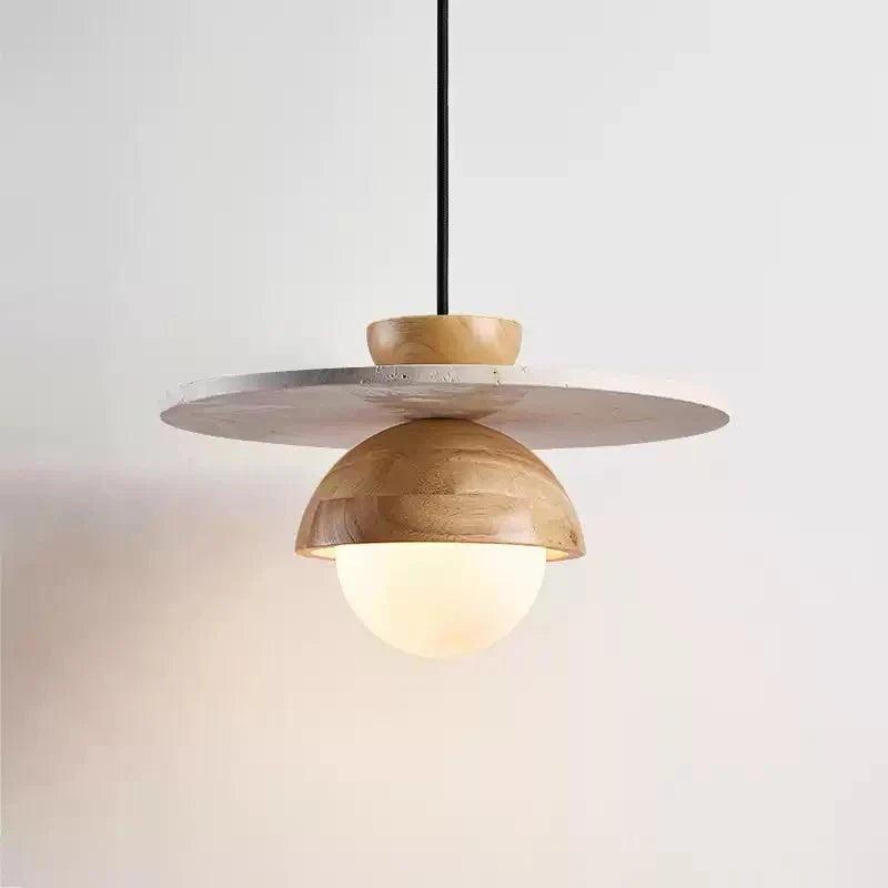 Qalr Yellow Travertine Wood Pendant Lamp-Neutral Decor