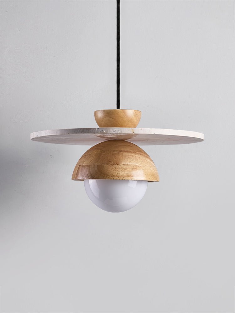 Qalr Yellow Travertine Wood Pendant Lamp-Neutral Decor