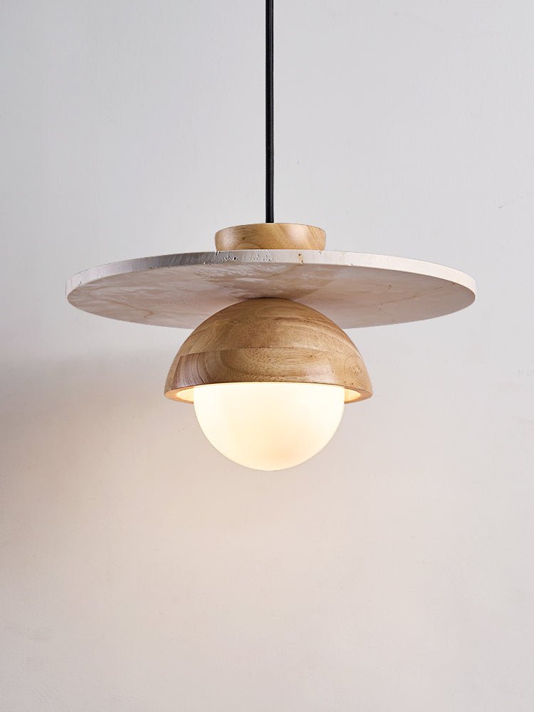 Qalr Yellow Travertine Wood Pendant Lamp-Neutral Decor
