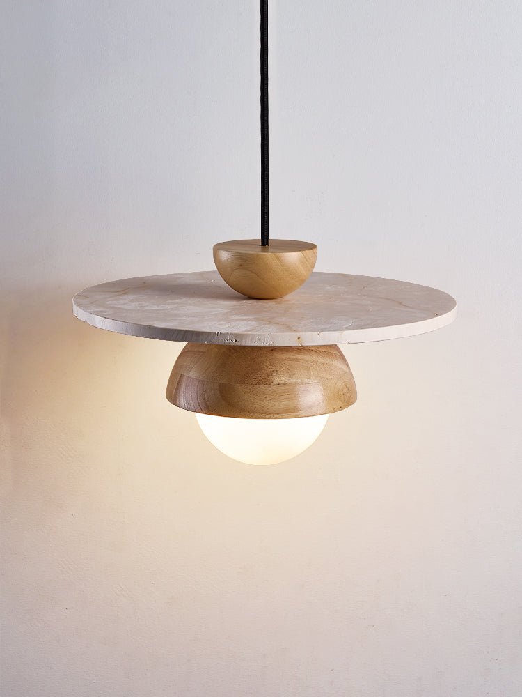 Qalr Yellow Travertine Wood Pendant Lamp-Neutral Decor