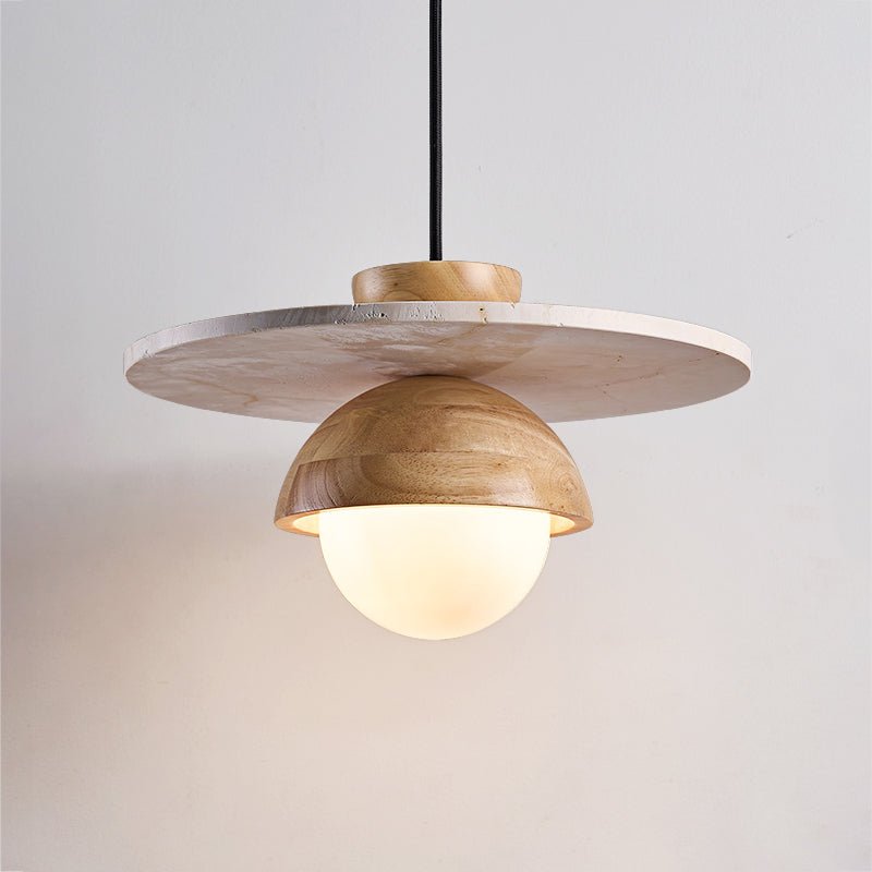 Qalr Yellow Travertine Wood Pendant Lamp-Neutral Decor