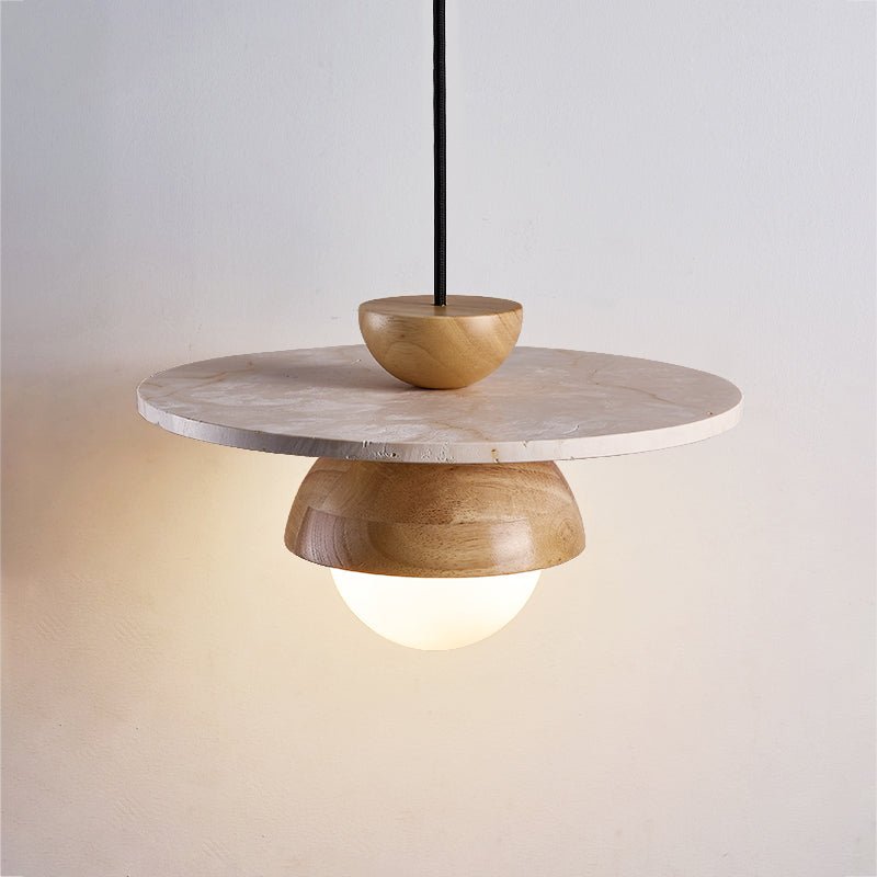 Qalr Yellow Travertine Wood Pendant Lamp-Neutral Decor