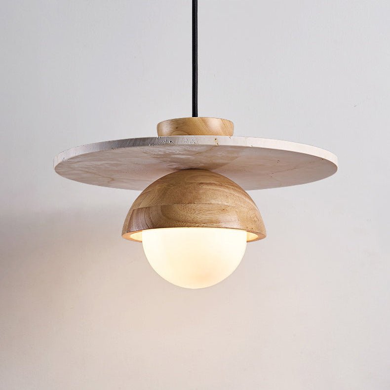 Qalr Yellow Travertine Wood Pendant Lamp-Neutral Decor