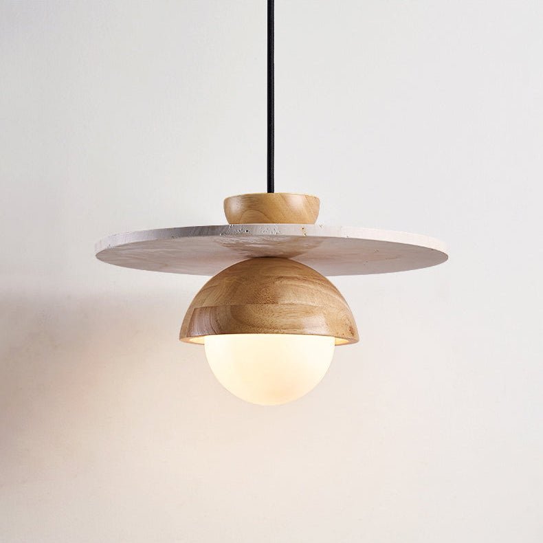 Qalr Yellow Travertine Wood Pendant Lamp-Neutral Decor