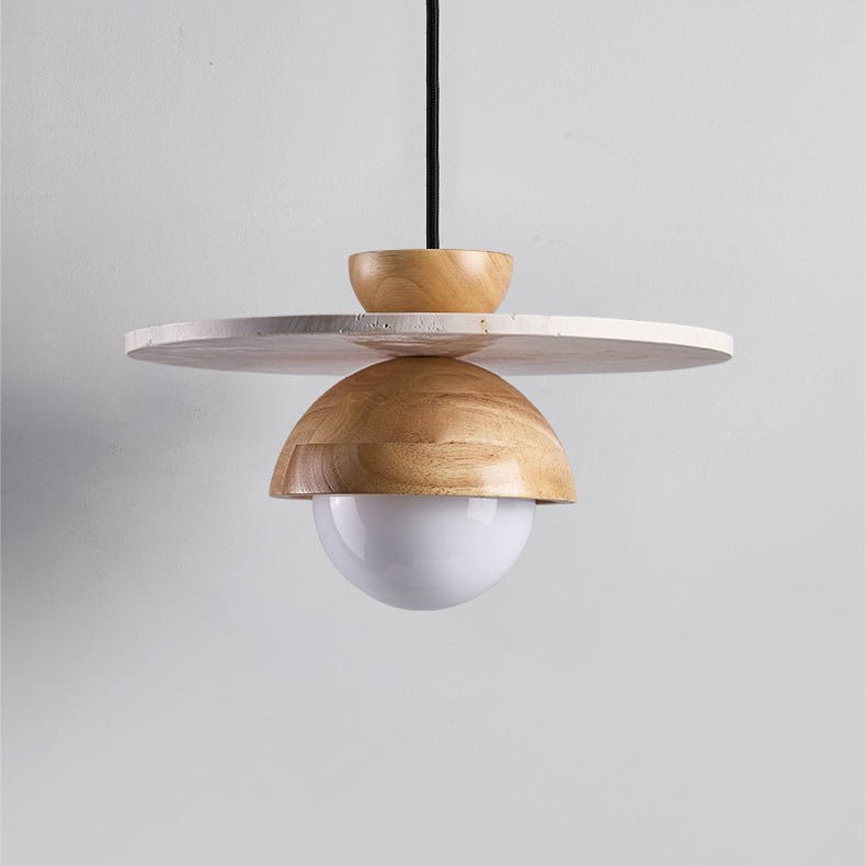Qalr Yellow Travertine Wood Pendant Lamp-Neutral Decor