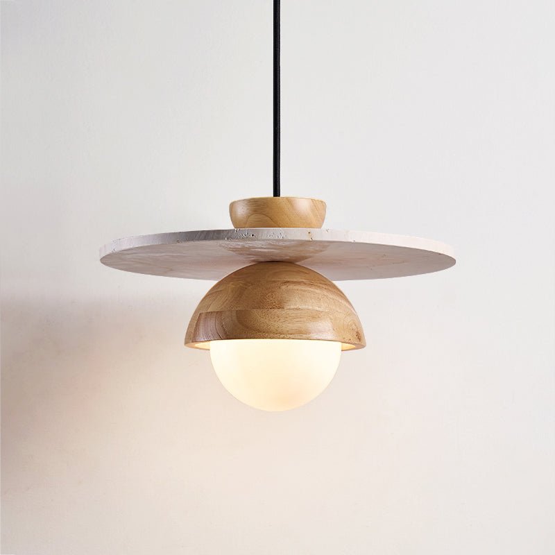 Qalr Yellow Travertine Wood Pendant Lamp-Neutral Decor