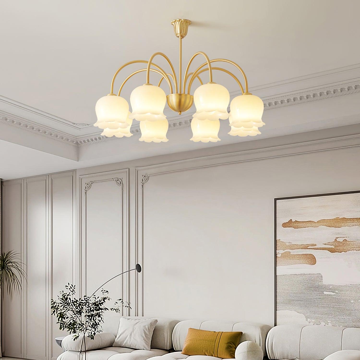 Lustra Chandelier Brass Elegant Curved Arm-Neutral Decor