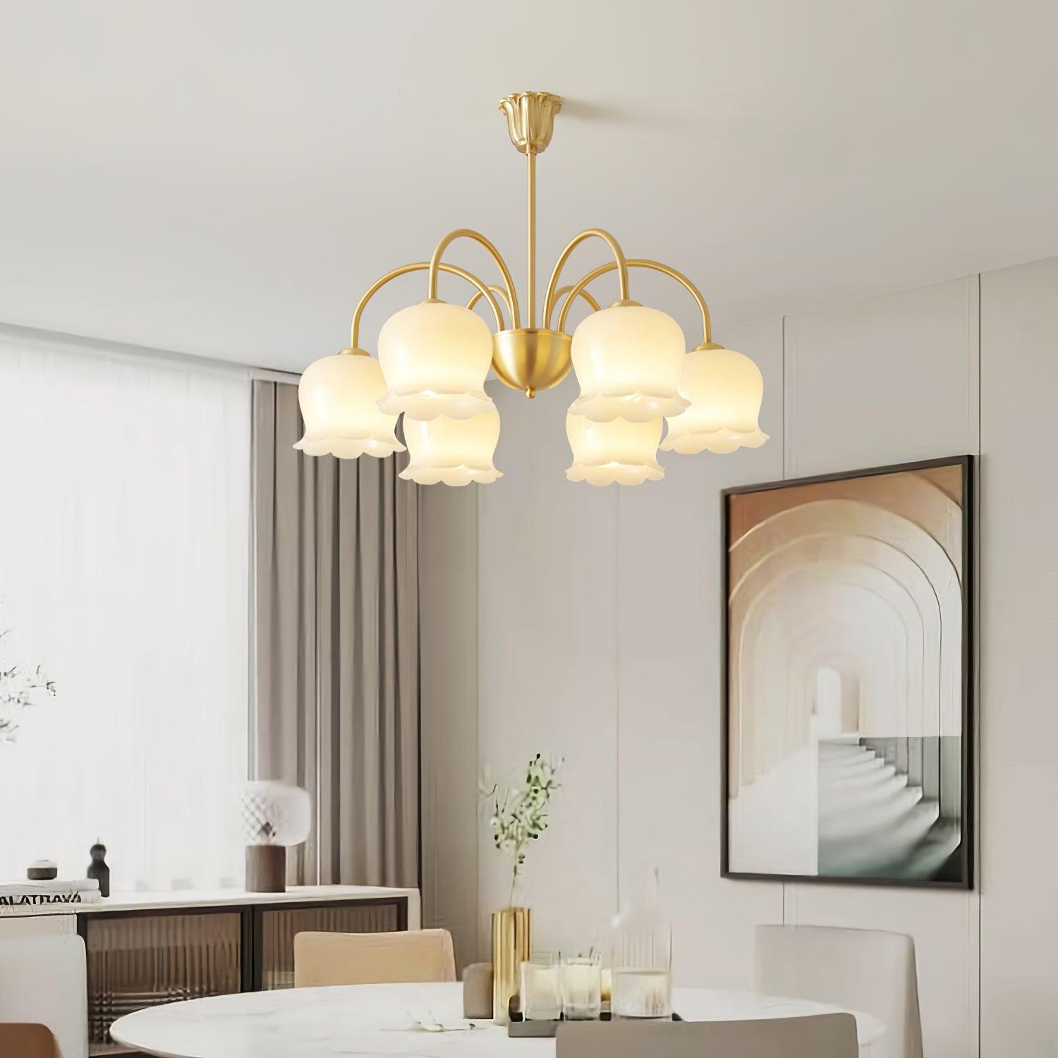 Lustra Chandelier Brass Elegant Curved Arm-Neutral Decor
