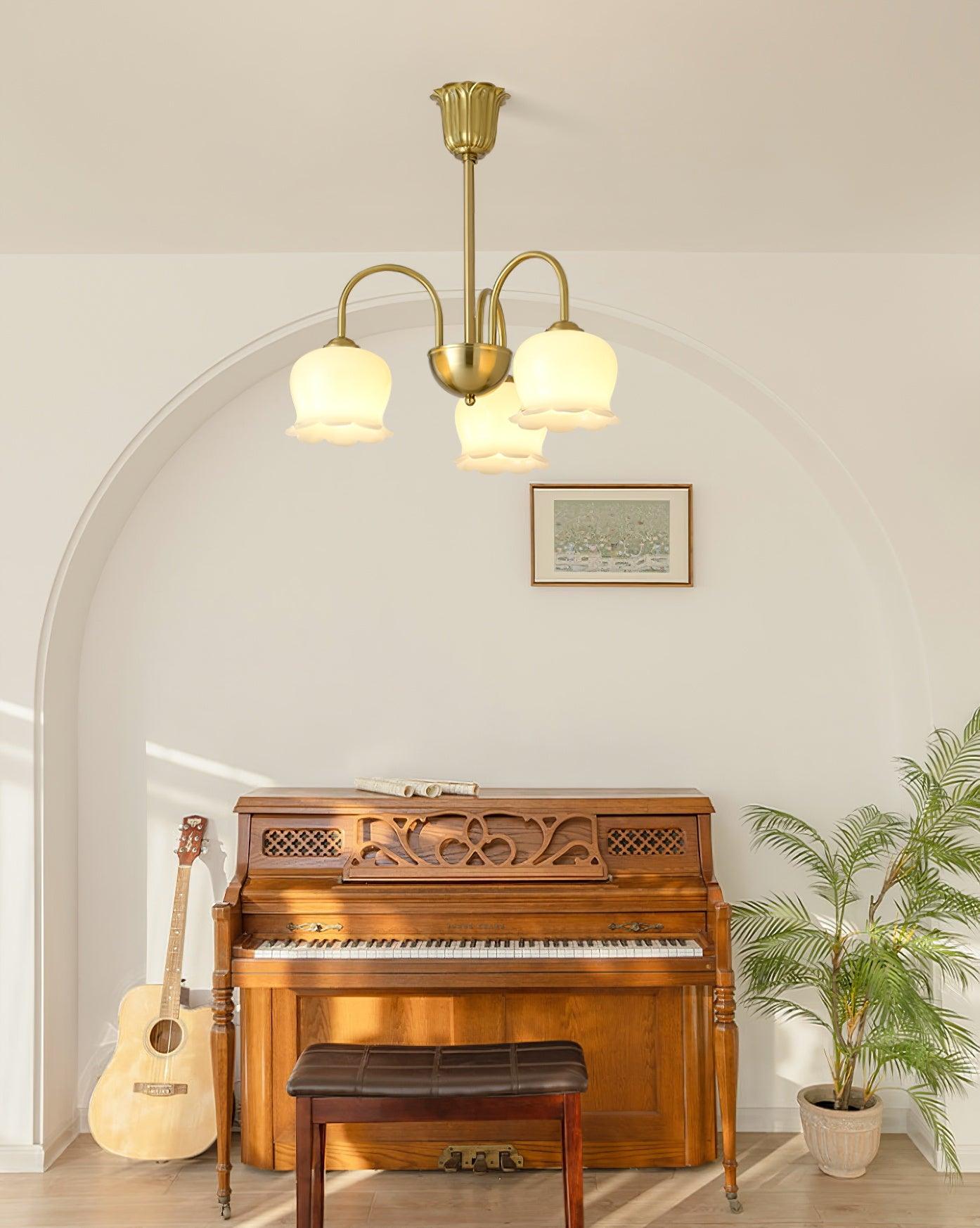 Lustra Chandelier Brass Elegant Curved Arm-Neutral Decor