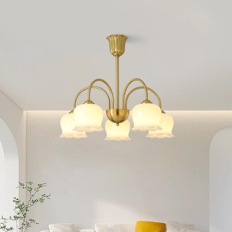 Lustra Chandelier Brass Elegant Curved Arm-Neutral Decor