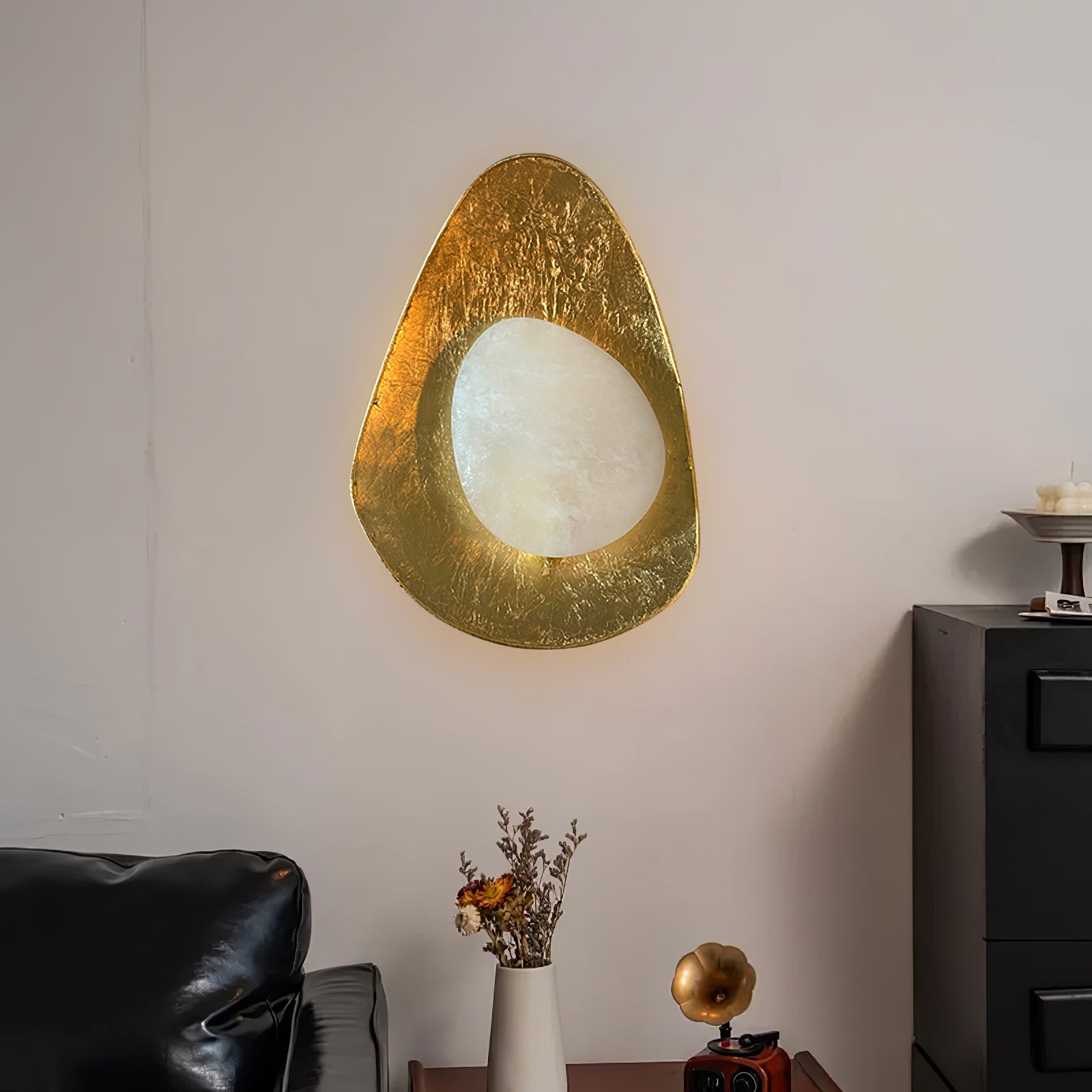 Organic Gilded Pebble Alabaster Sconce-Neutral Decor