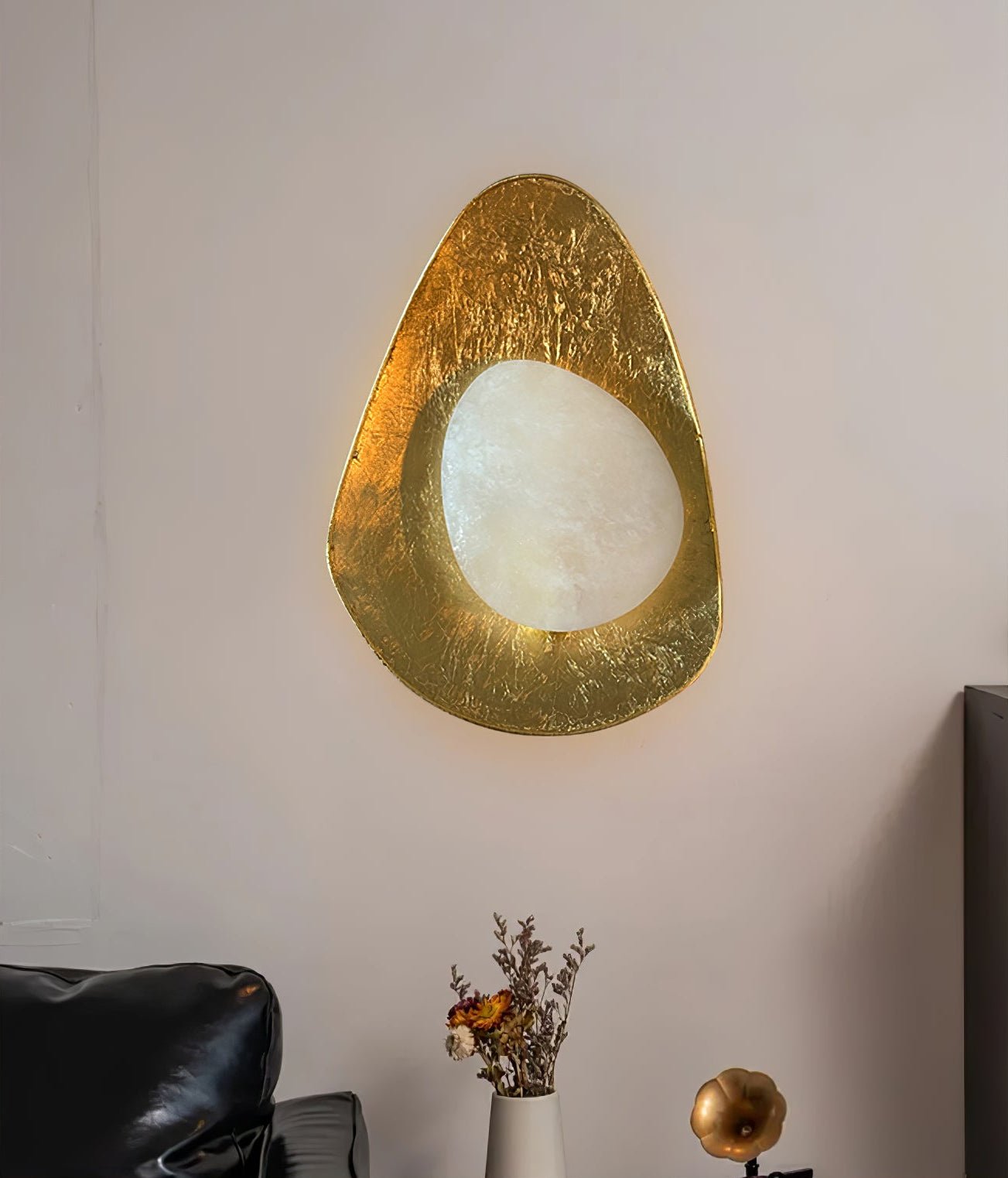 Organic Gilded Pebble Alabaster Sconce-Neutral Decor
