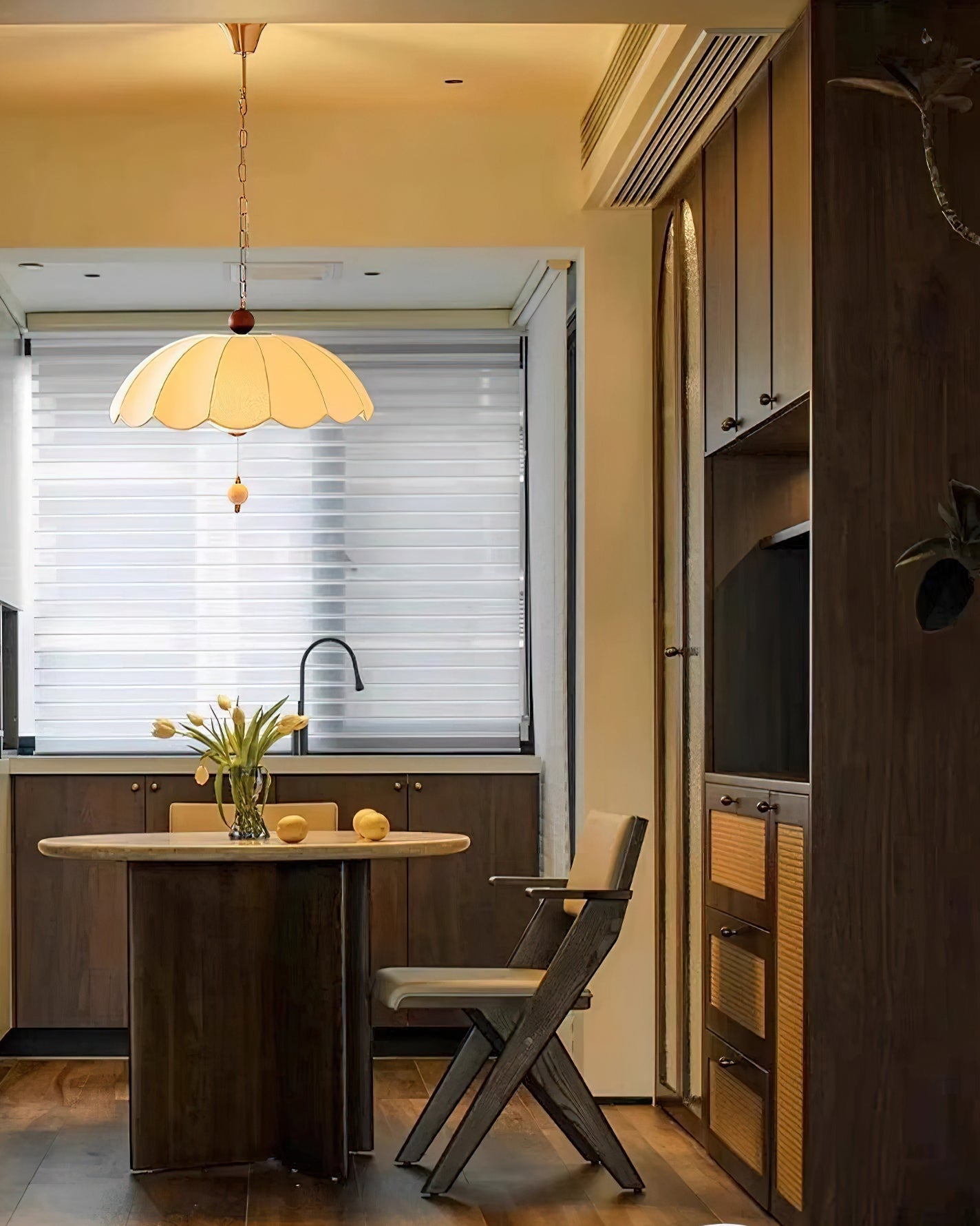 Angled view of the vintage-inspired Oriente Pendant Light.