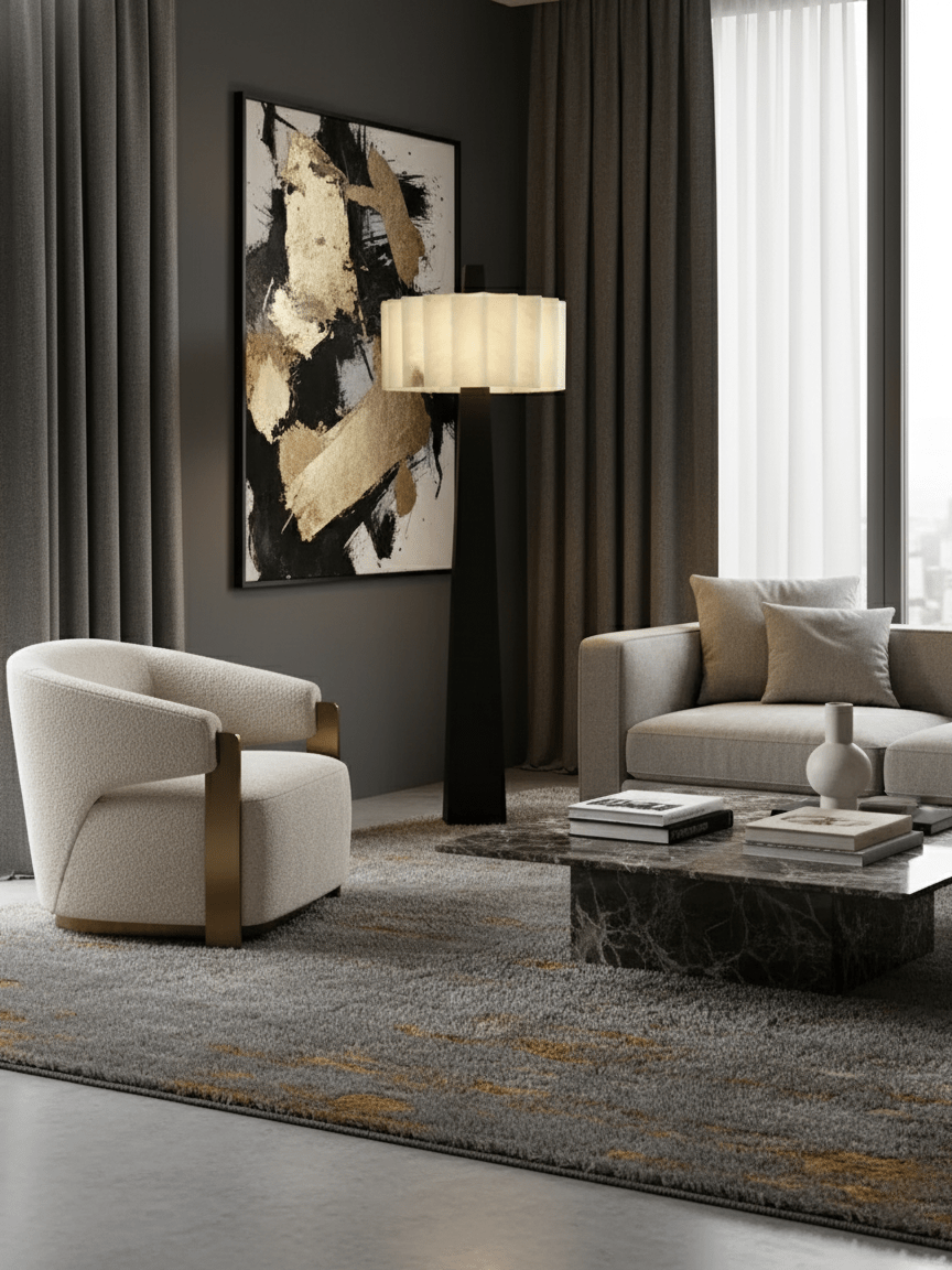 Origami Pleat Alabaster Floor Lamp-Neutral Decor