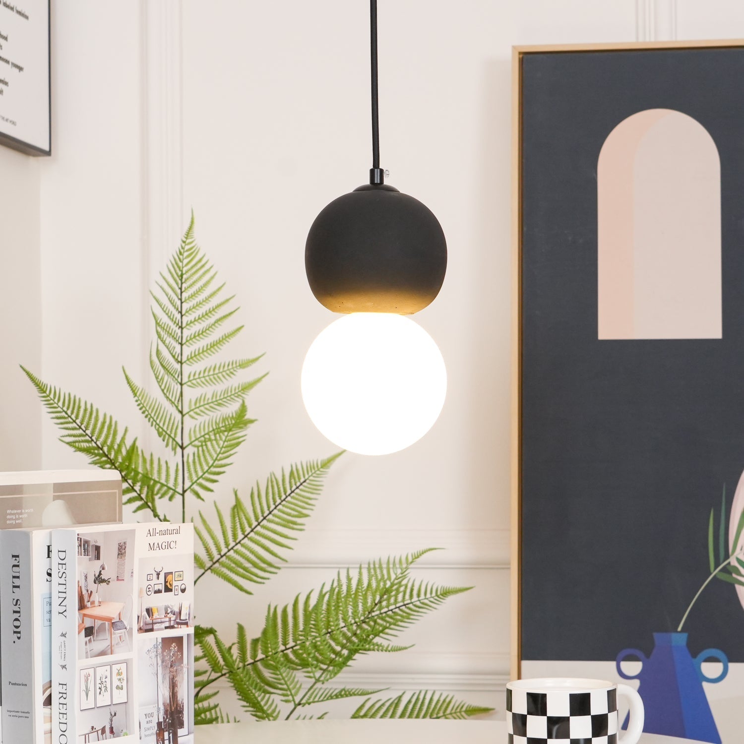 Joss Cement Minimalist Pendant Lamp-Neutral Decor
