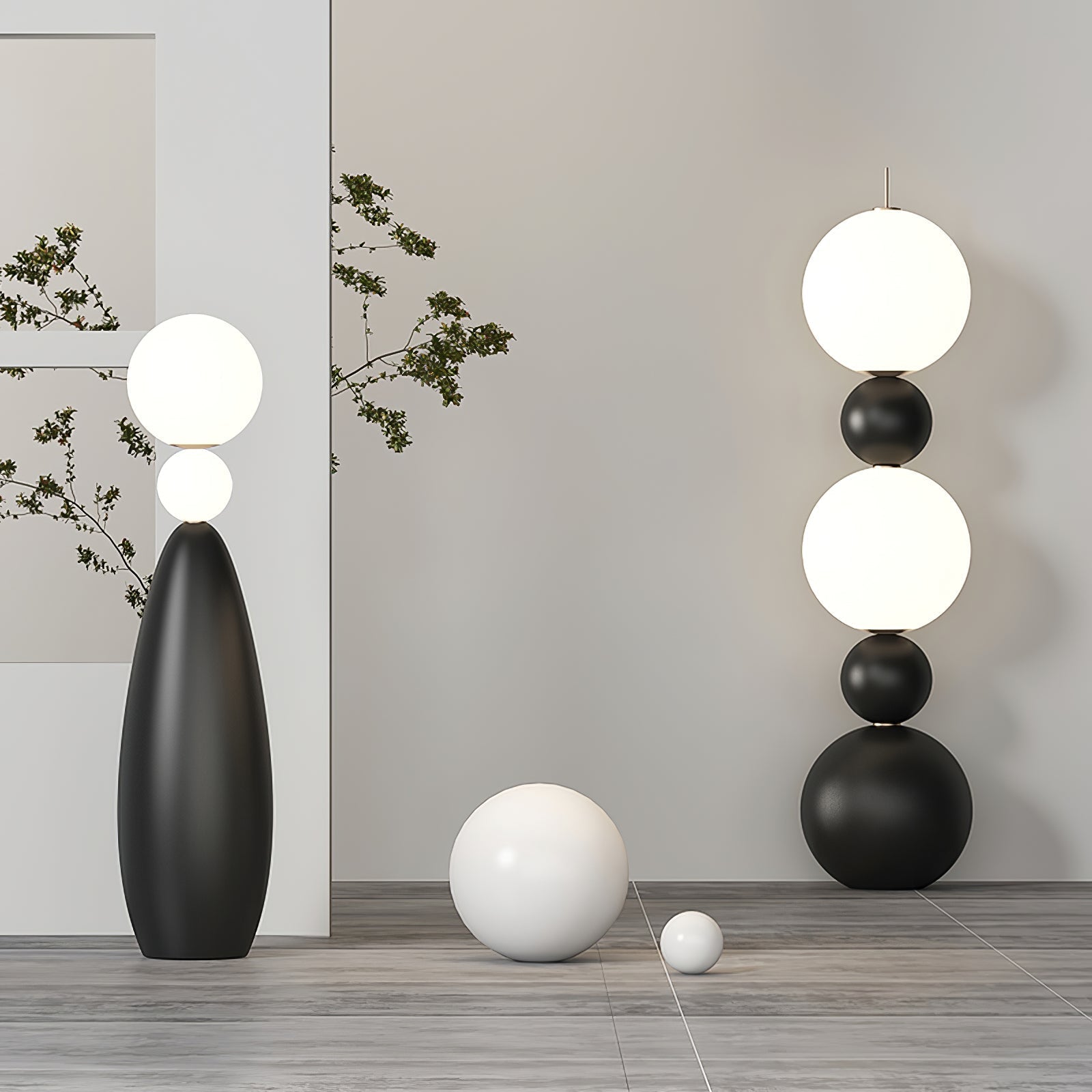 Ervynel Spherical Black Floor Lamp-Neutral Decor
