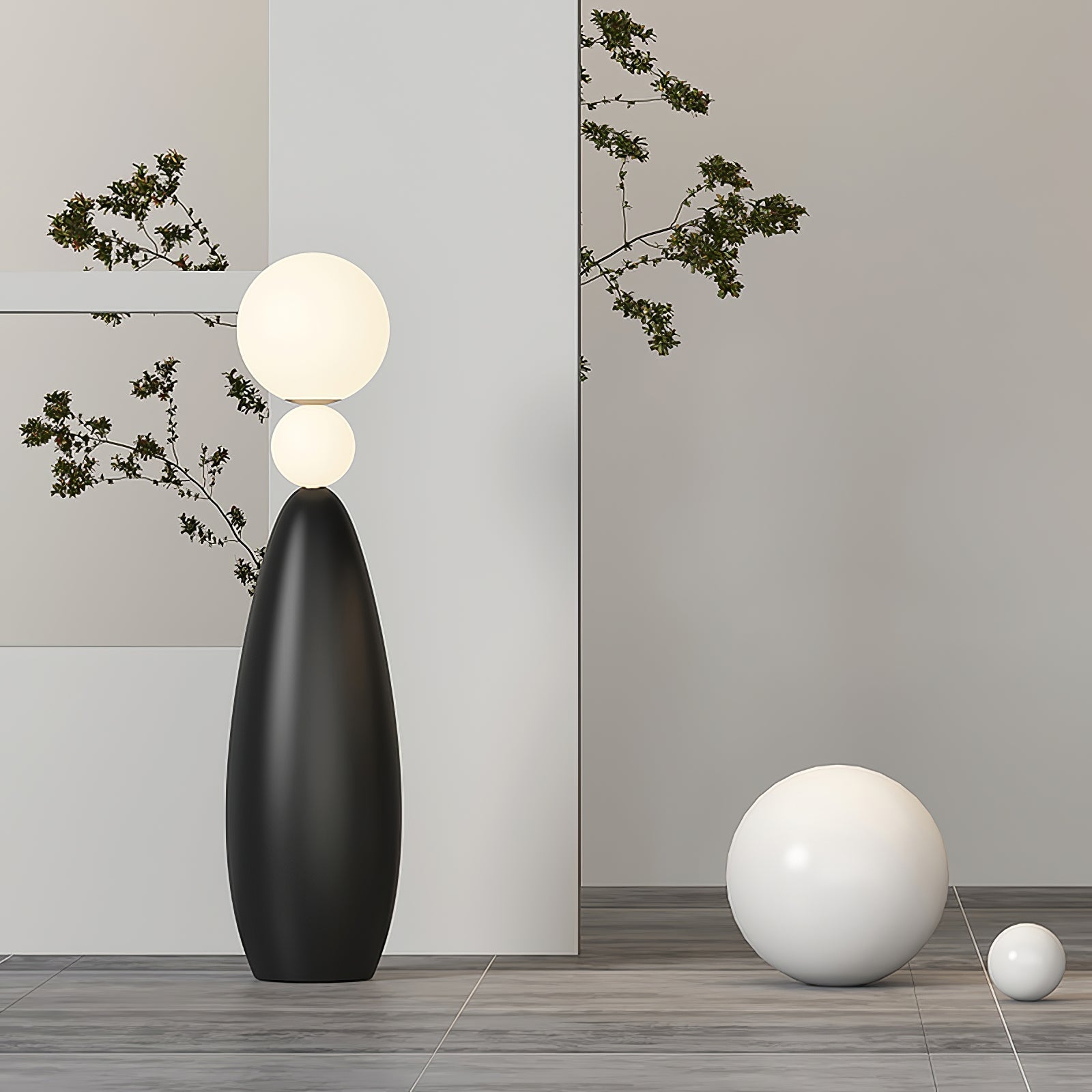 Ervynel Spherical Black Floor Lamp-Neutral Decor