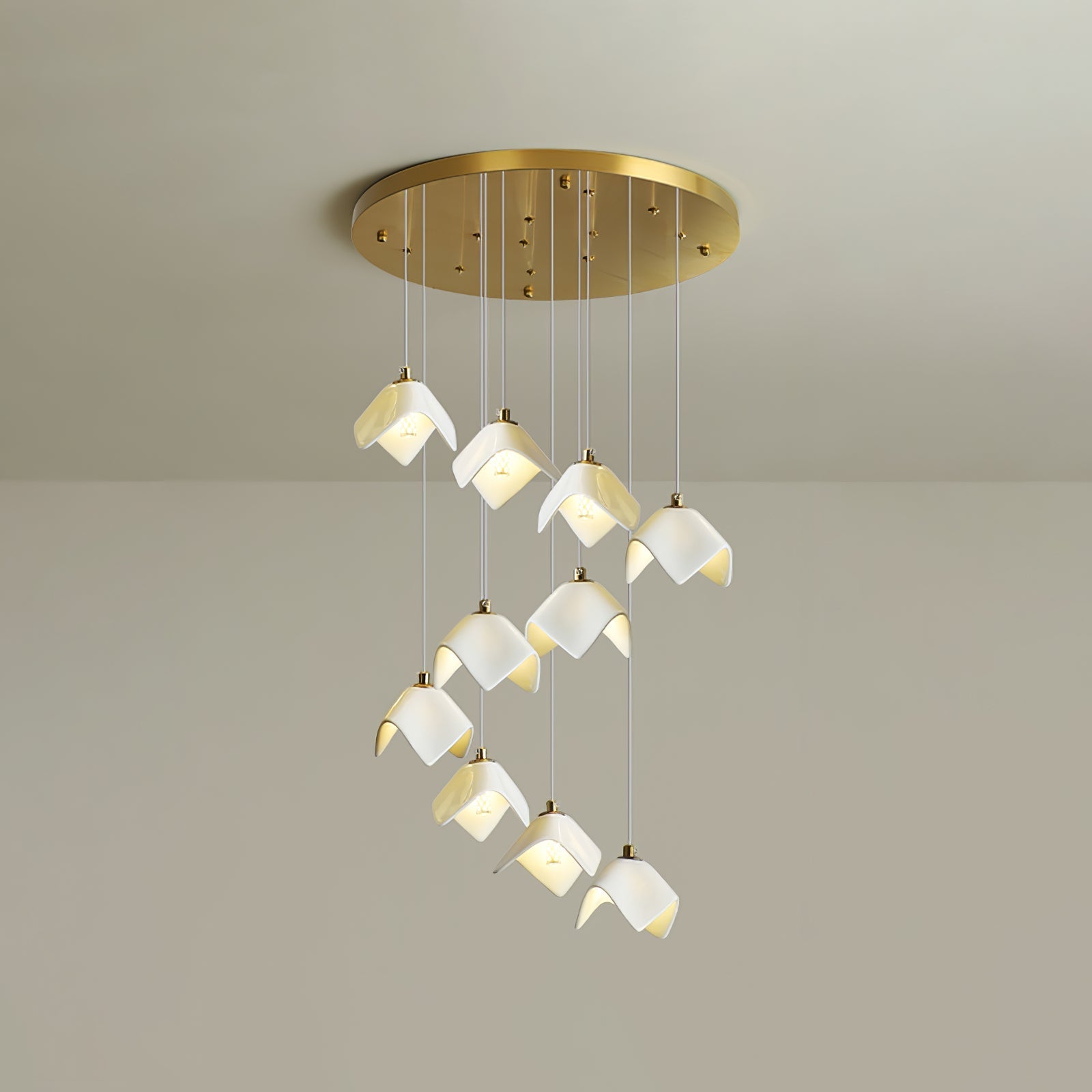 Cithayra Geometric Glass Brass Chandelier-Neutral Decor