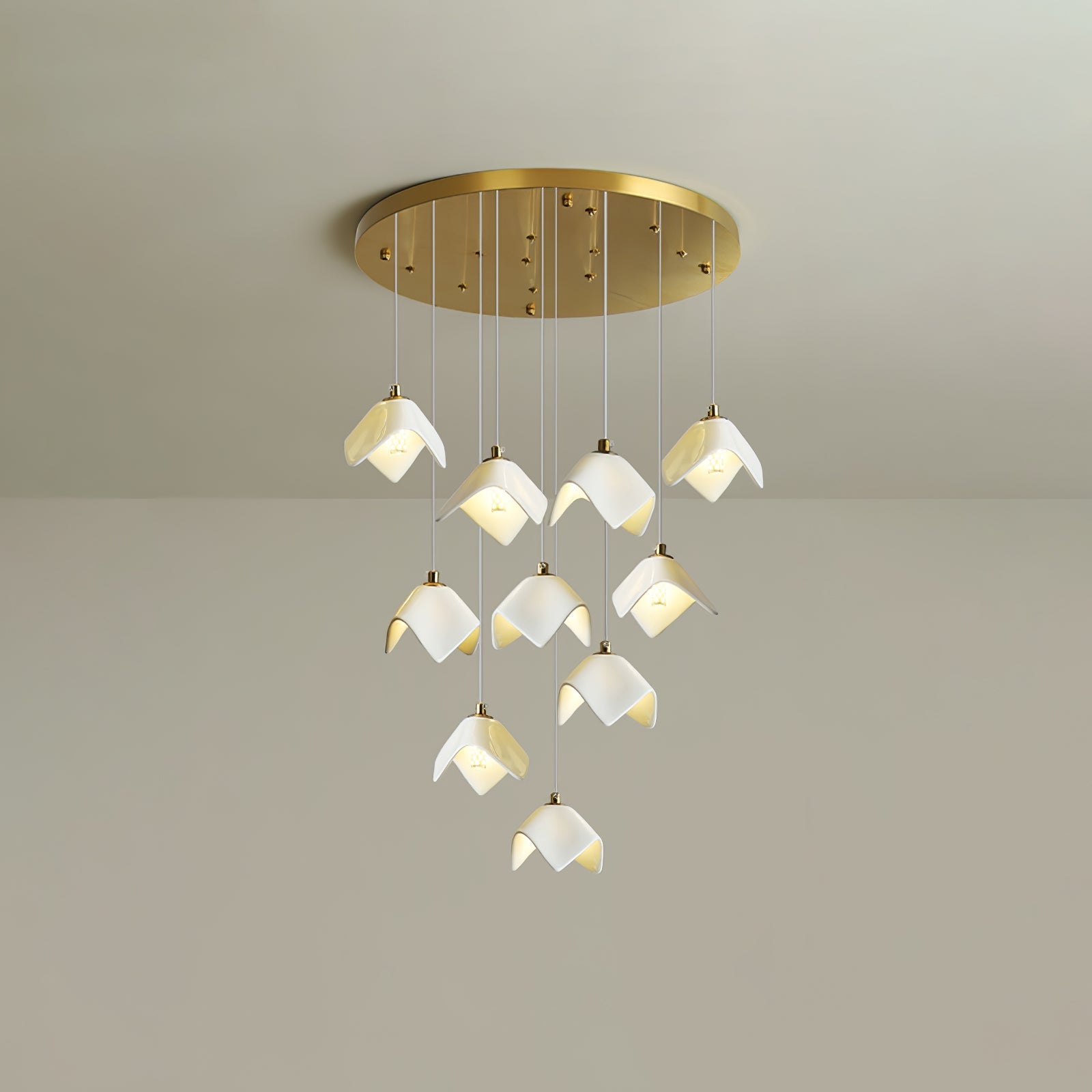 Cithayra Geometric Glass Brass Chandelier-Neutral Decor