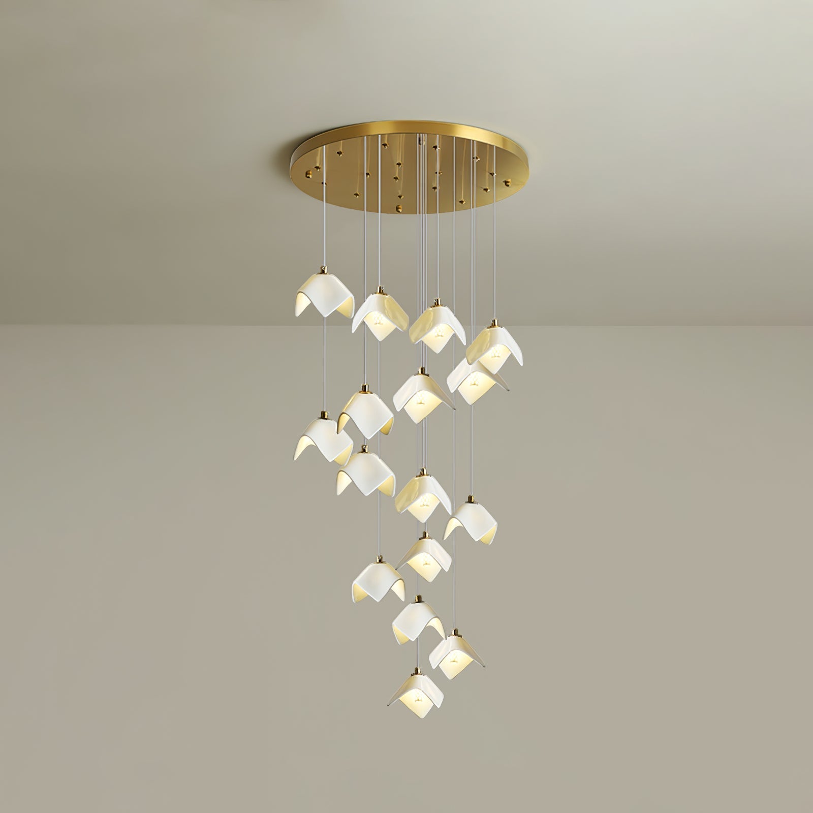 Cithayra Geometric Glass Brass Chandelier-Neutral Decor