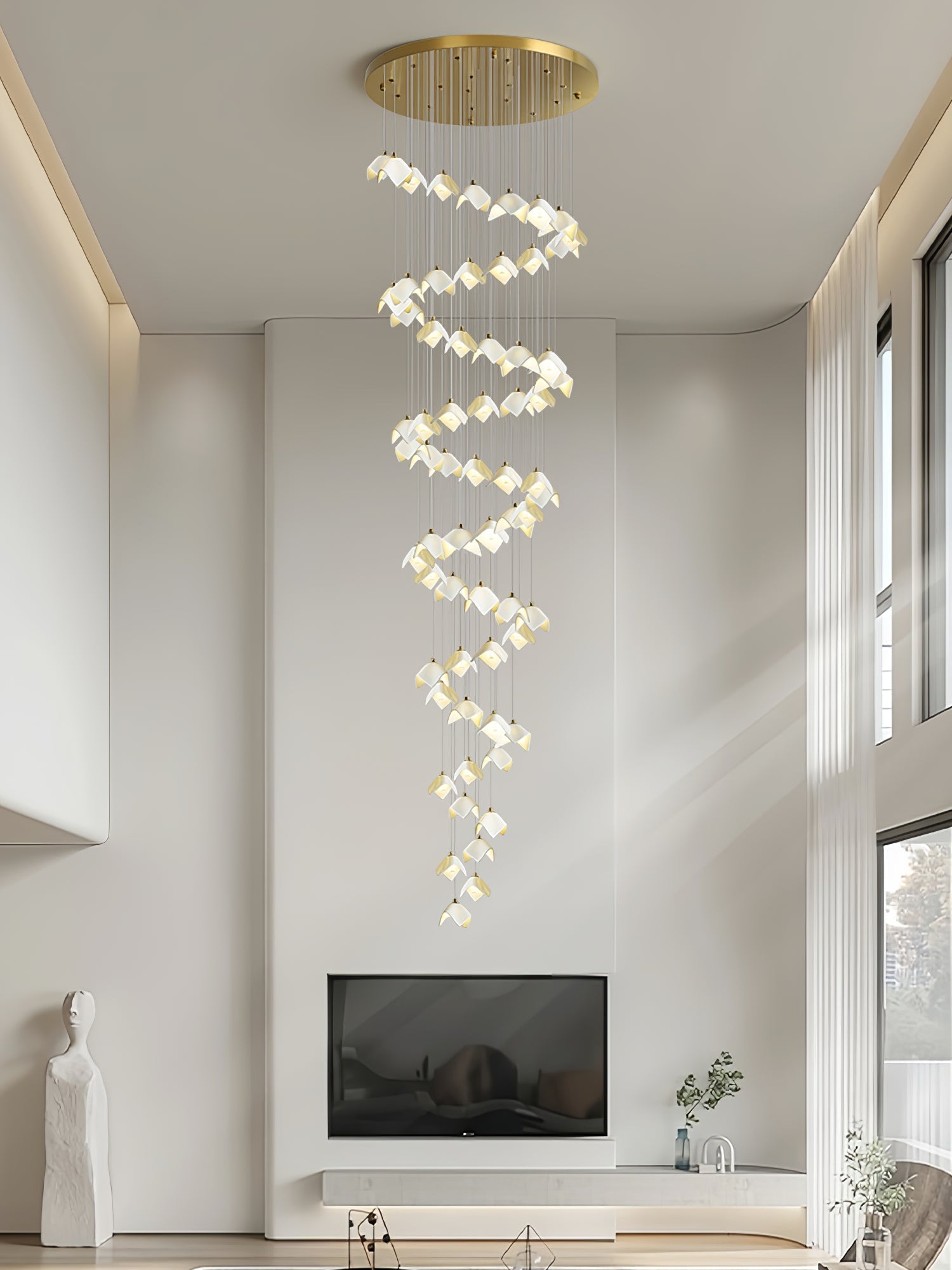 Cithayra Geometric Glass Brass Chandelier-Neutral Decor