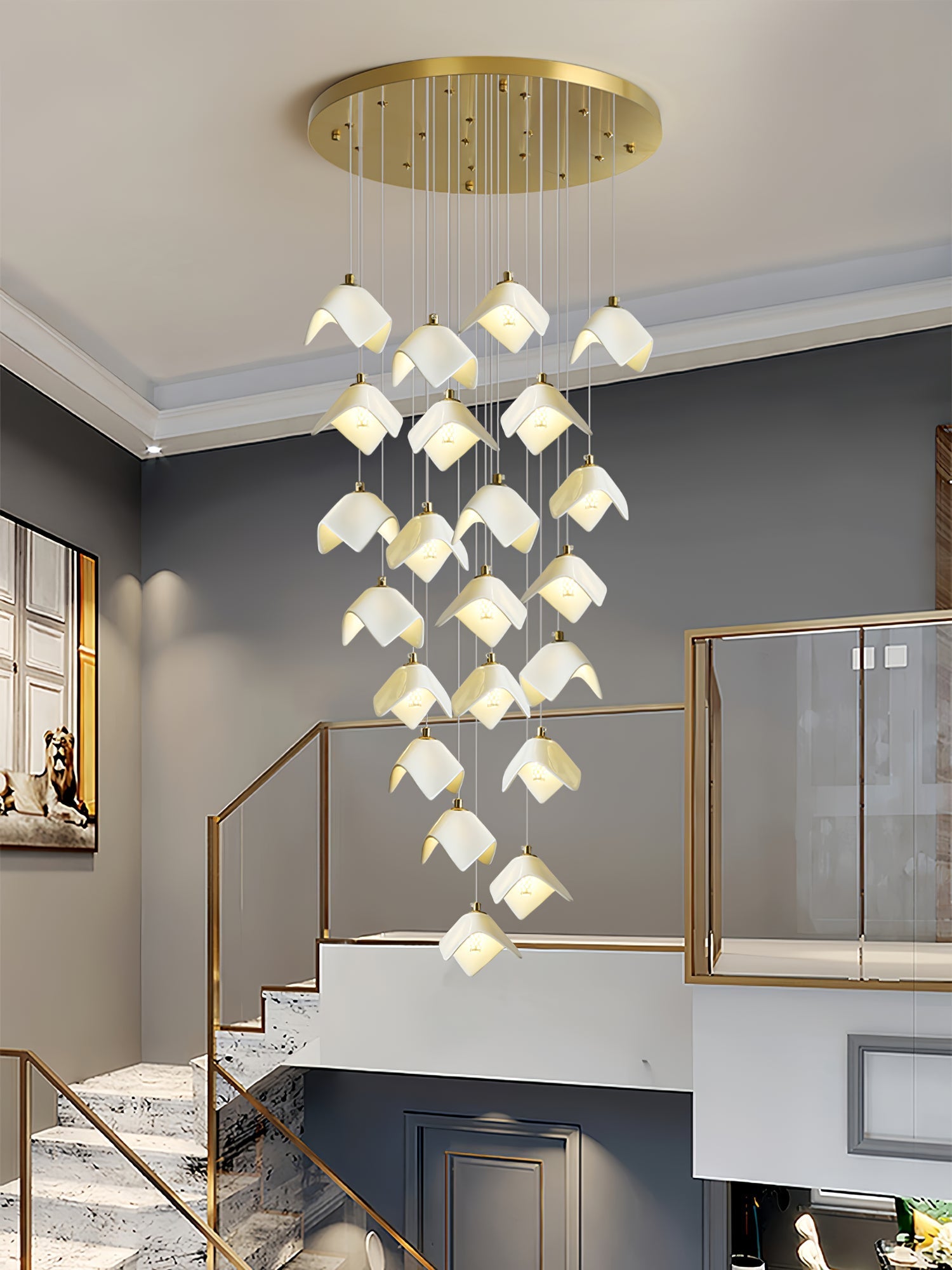 Cithayra Geometric Glass Brass Chandelier-Neutral Decor