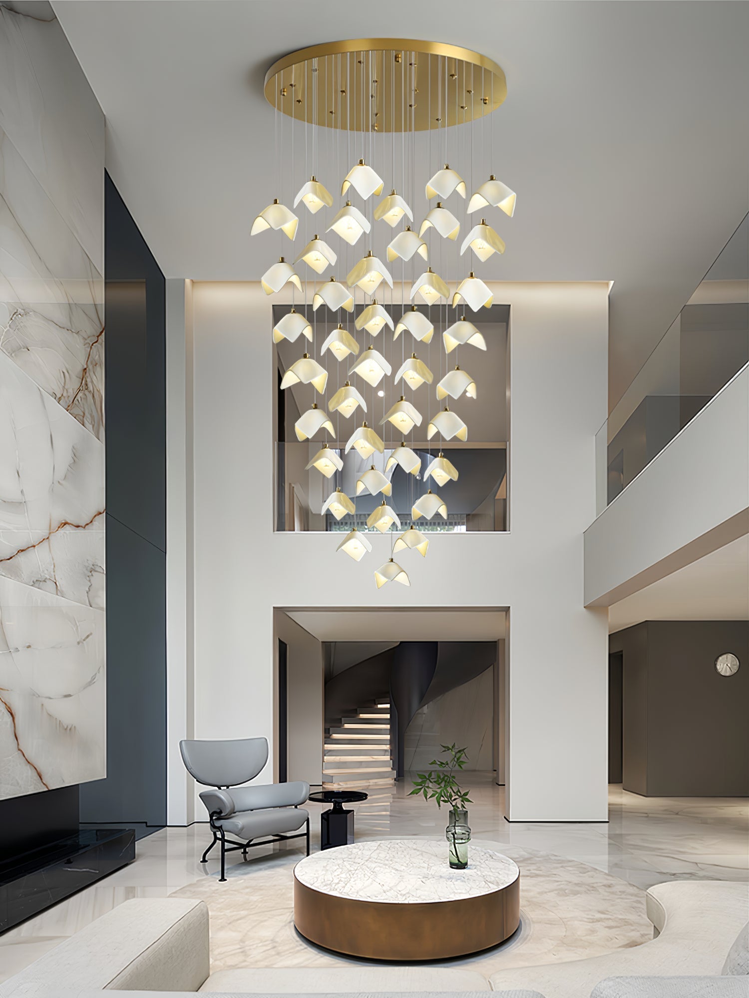 Cithayra Geometric Glass Brass Chandelier-Neutral Decor