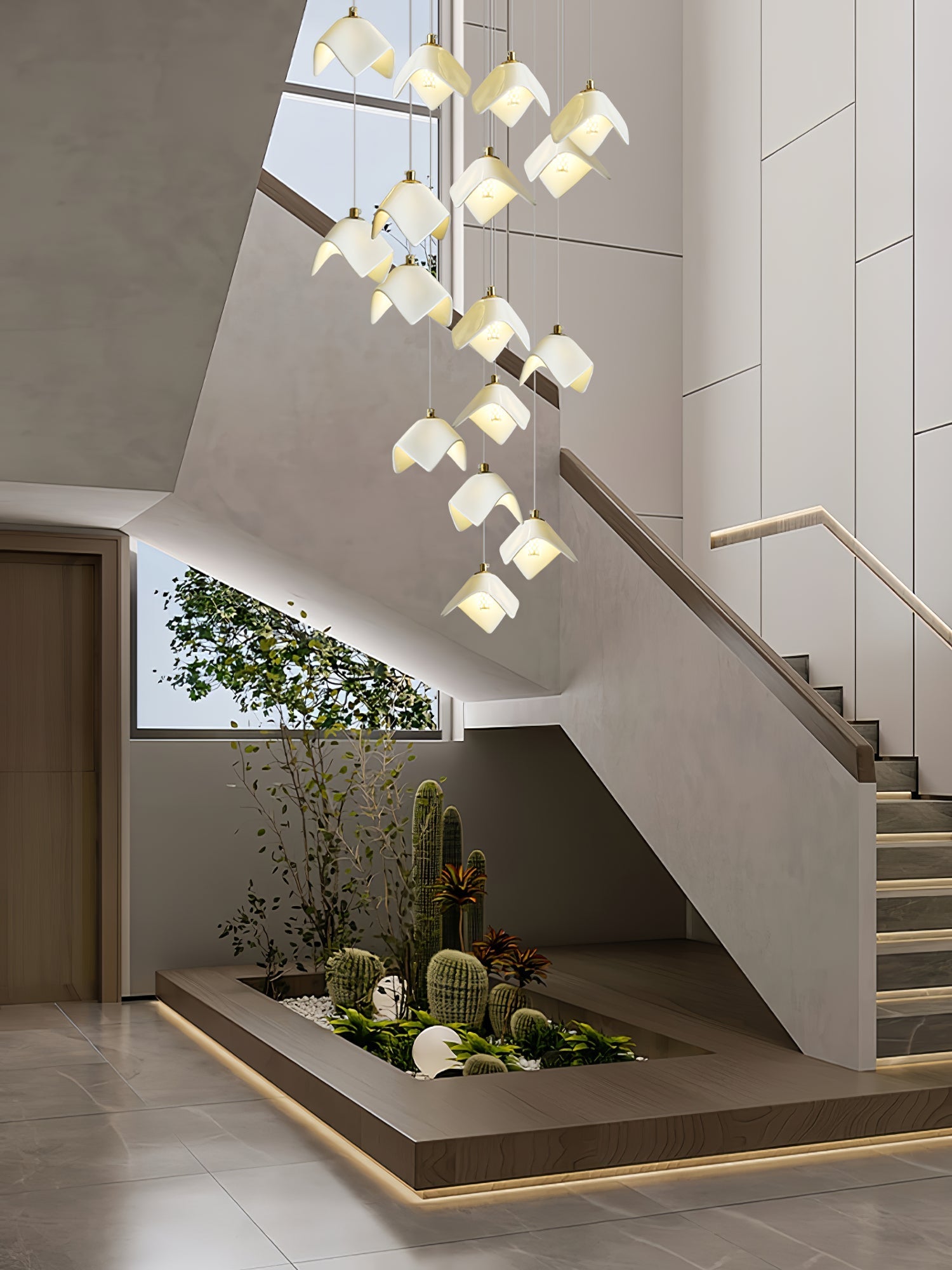 Cithayra Geometric Glass Brass Chandelier-Neutral Decor