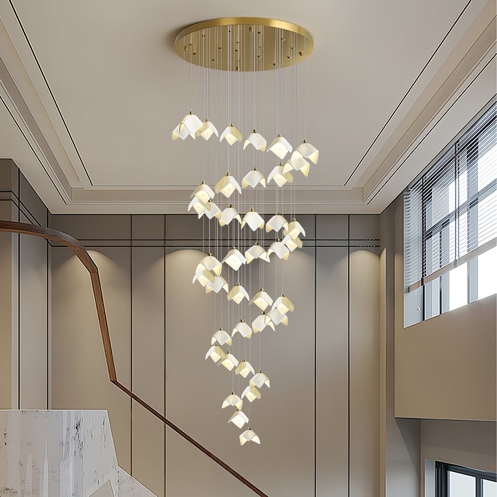 Cithayra Geometric Glass Brass Chandelier-Neutral Decor