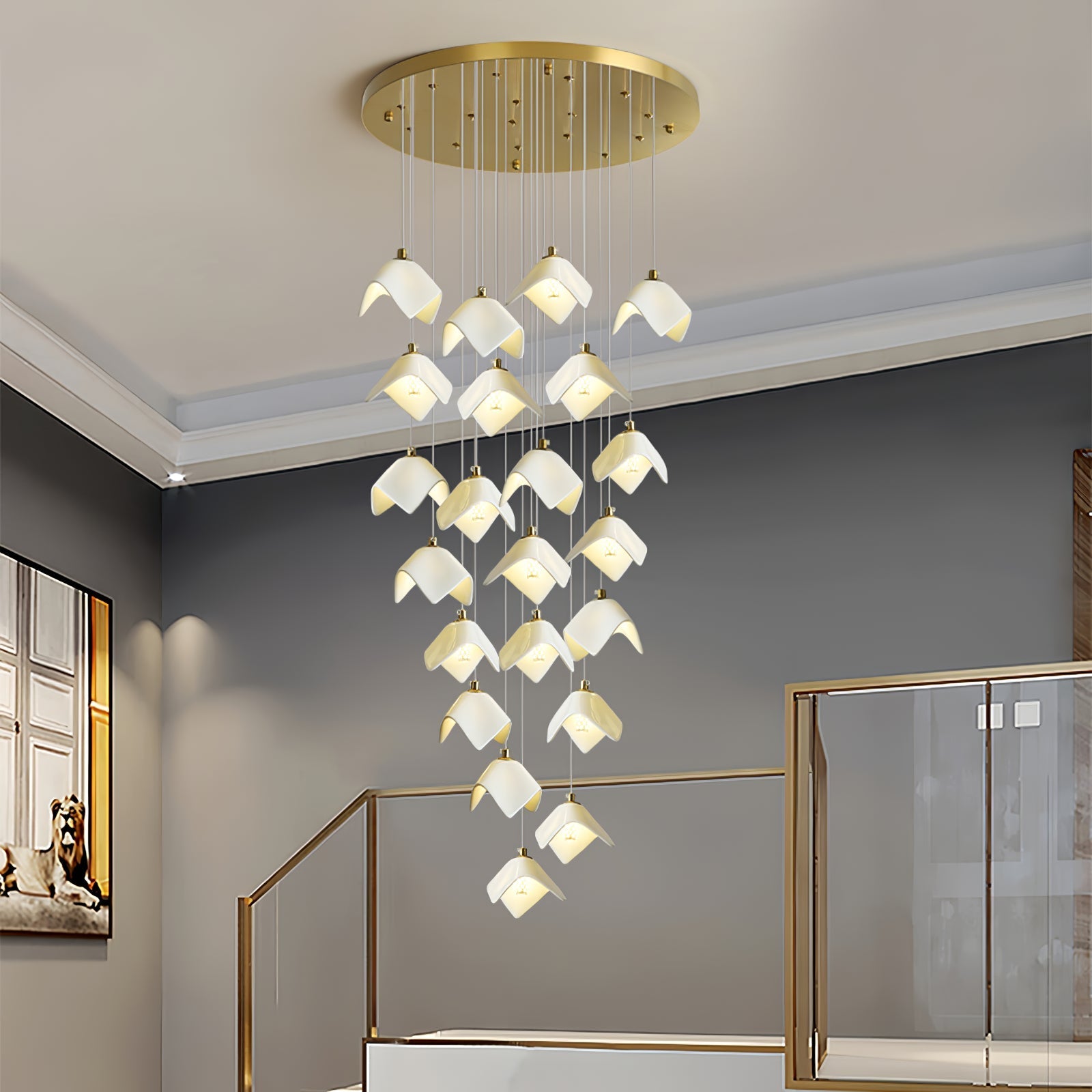 Cithayra Geometric Glass Brass Chandelier-Neutral Decor