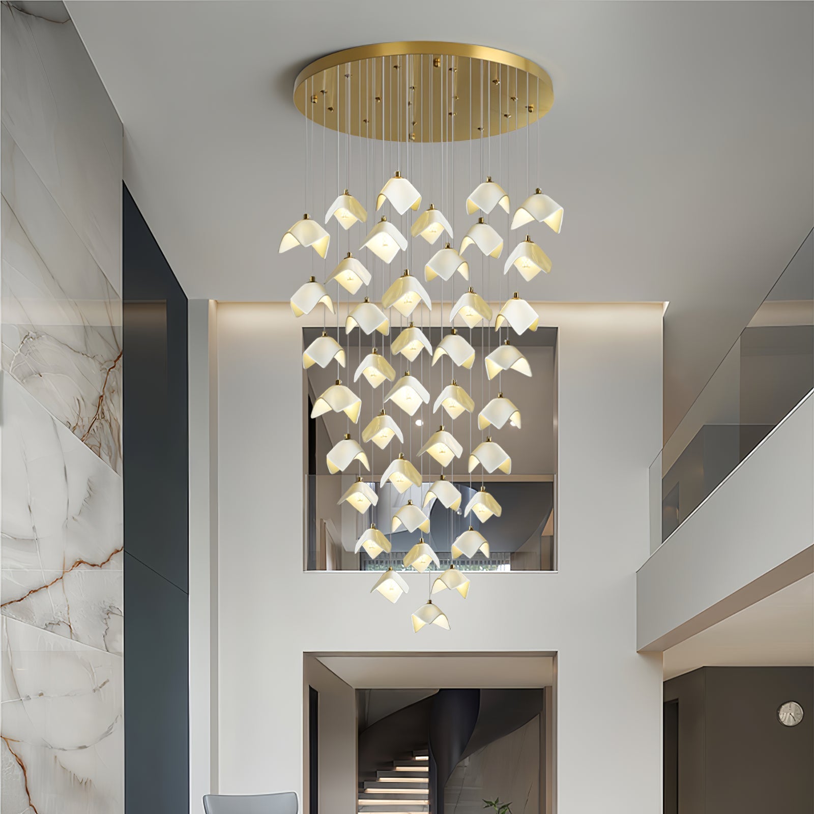 Cithayra Geometric Glass Brass Chandelier-Neutral Decor