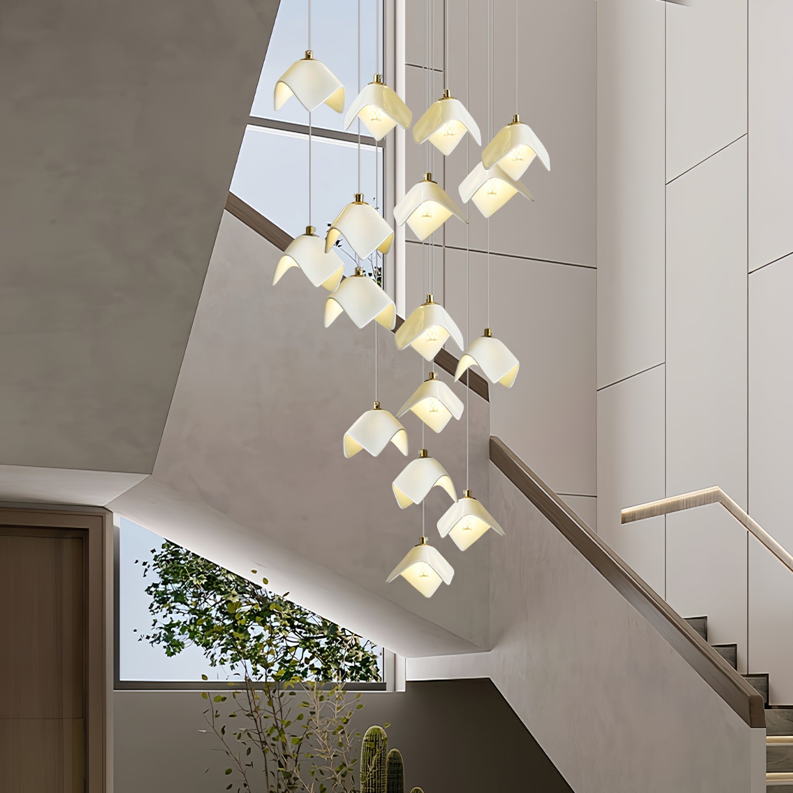 Cithayra Geometric Glass Brass Chandelier-Neutral Decor