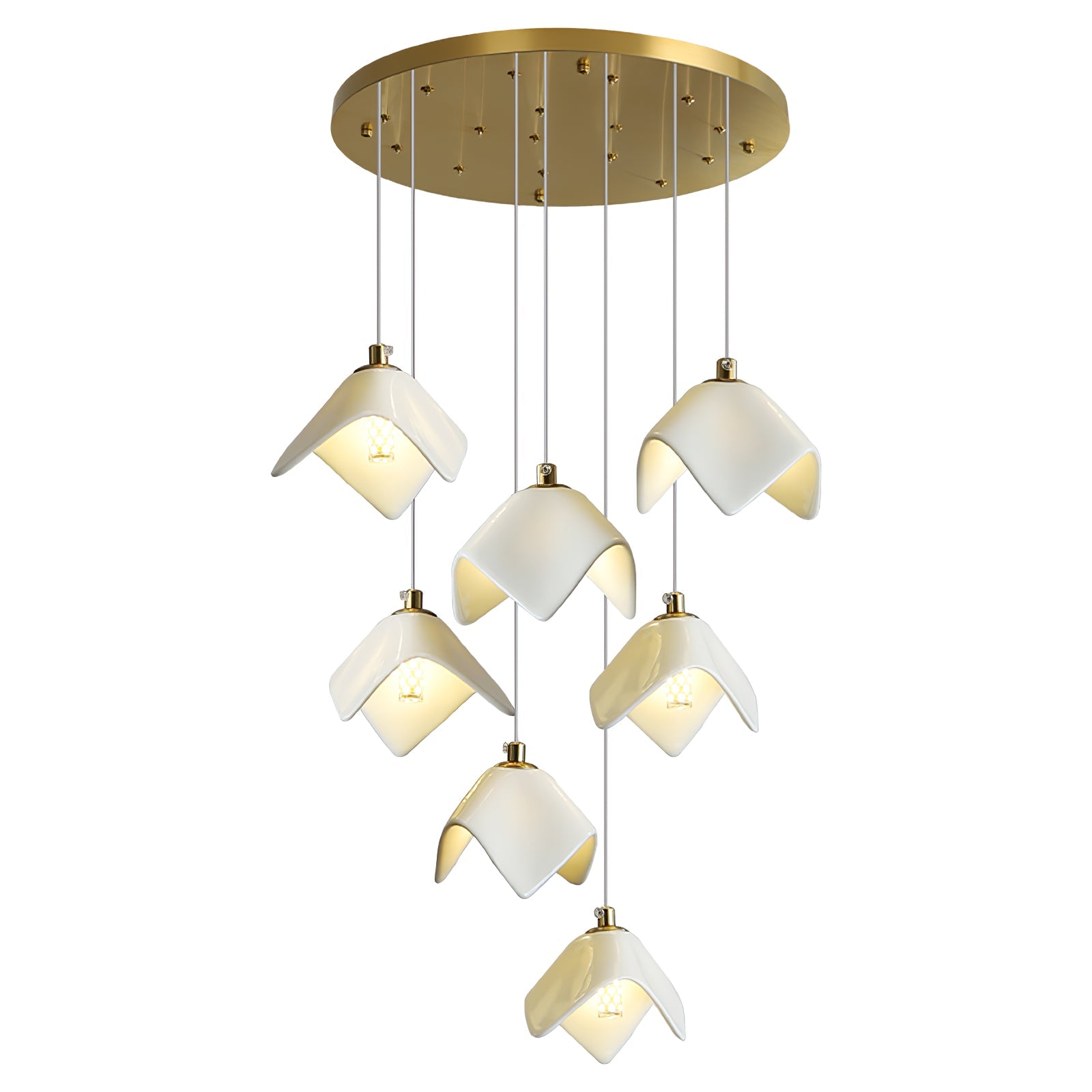 Cithayra Geometric Glass Brass Chandelier-Neutral Decor