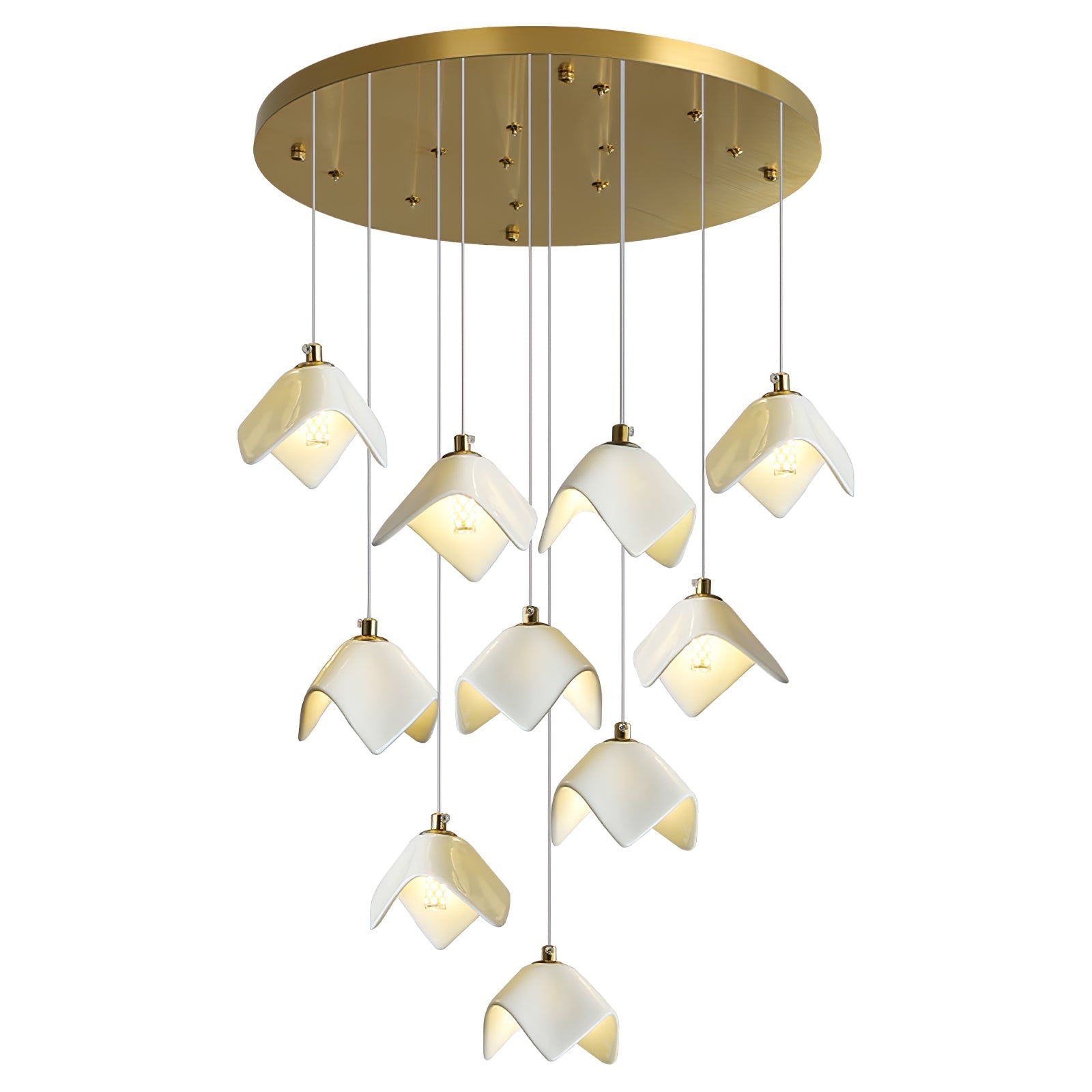 Cithayra Geometric Glass Brass Chandelier-Neutral Decor