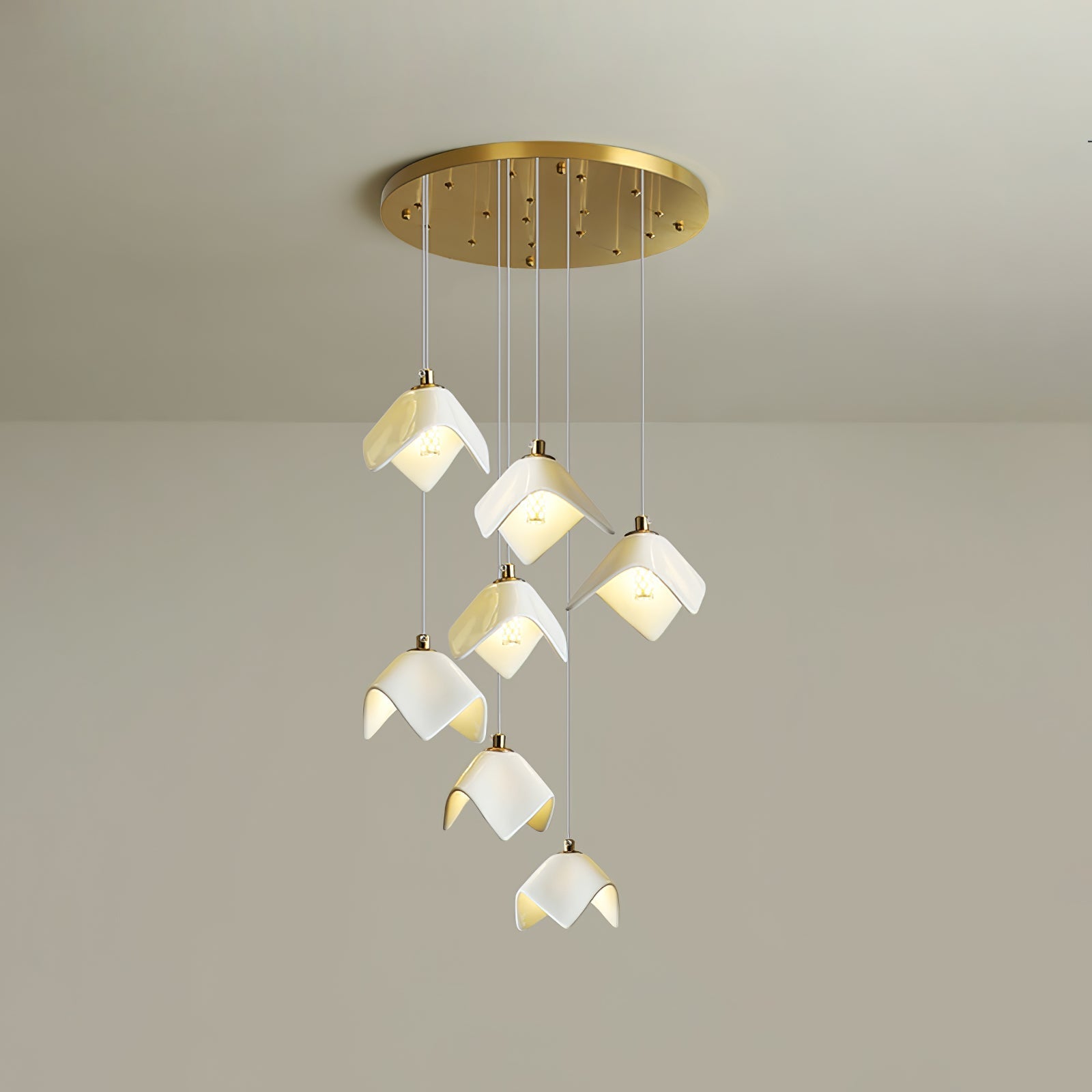 Cithayra Geometric Glass Brass Chandelier-Neutral Decor