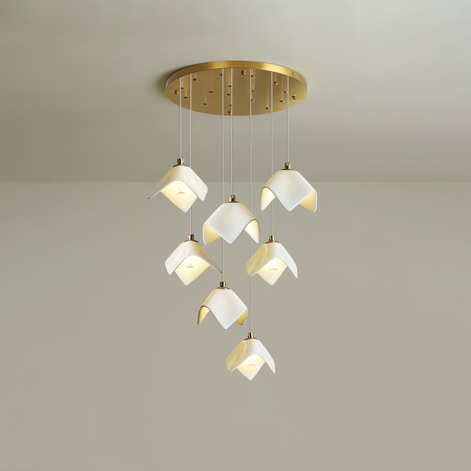 Cithayra Geometric Glass Brass Chandelier-Neutral Decor