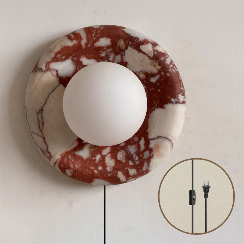 Dimensions diagram for the Orli red marble plug-in sconce.