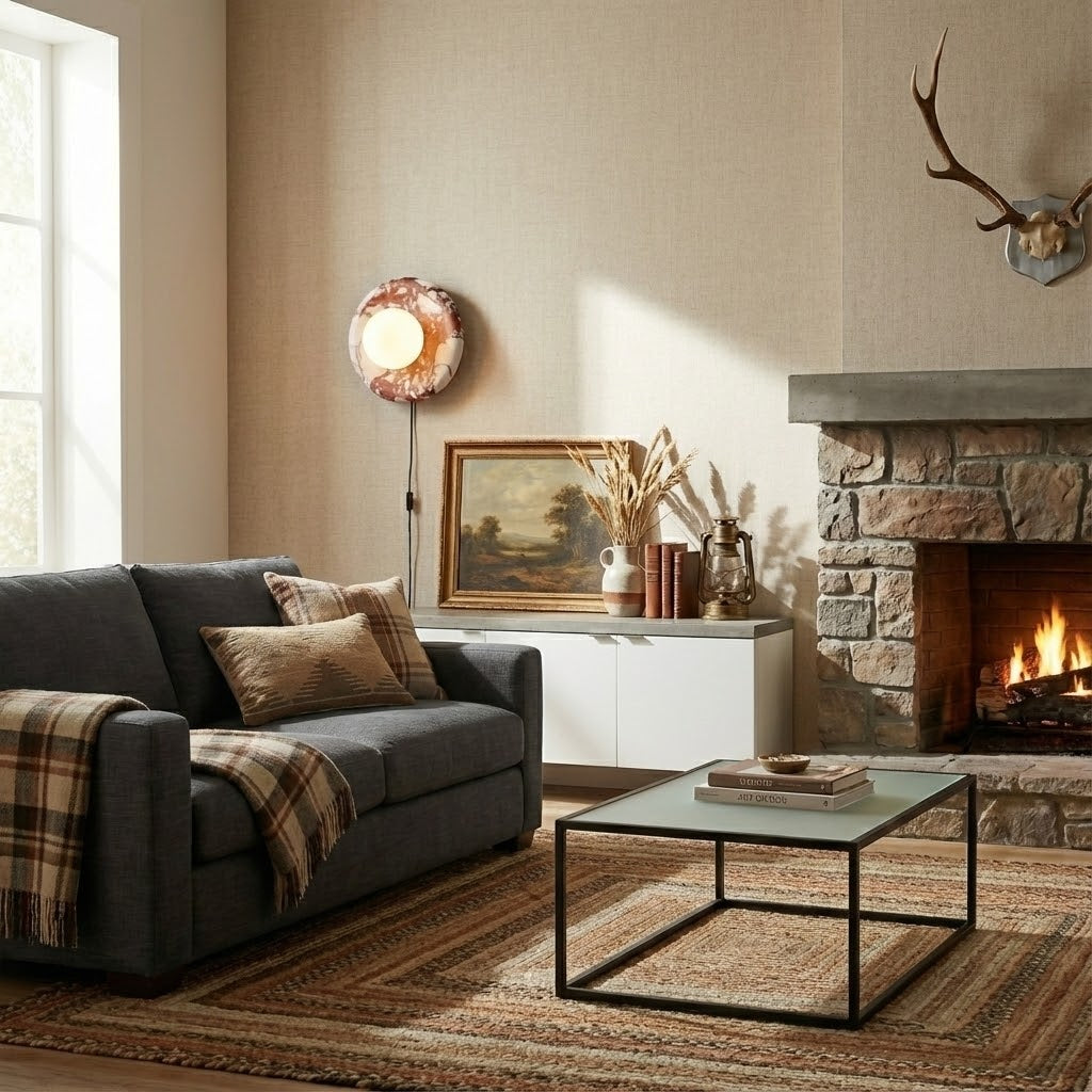 The Orli plug-in sconce shown in a living room setting.