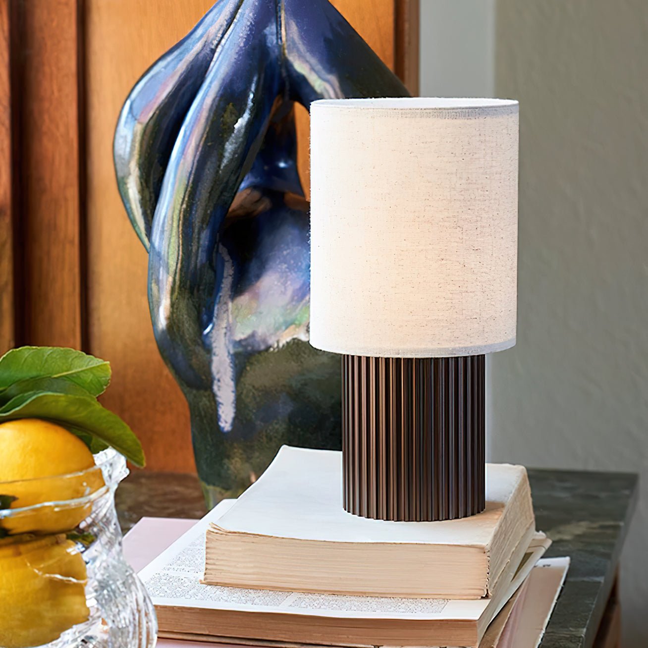 Ripples Wood & Fabric Table Lamp-Neutral Decor