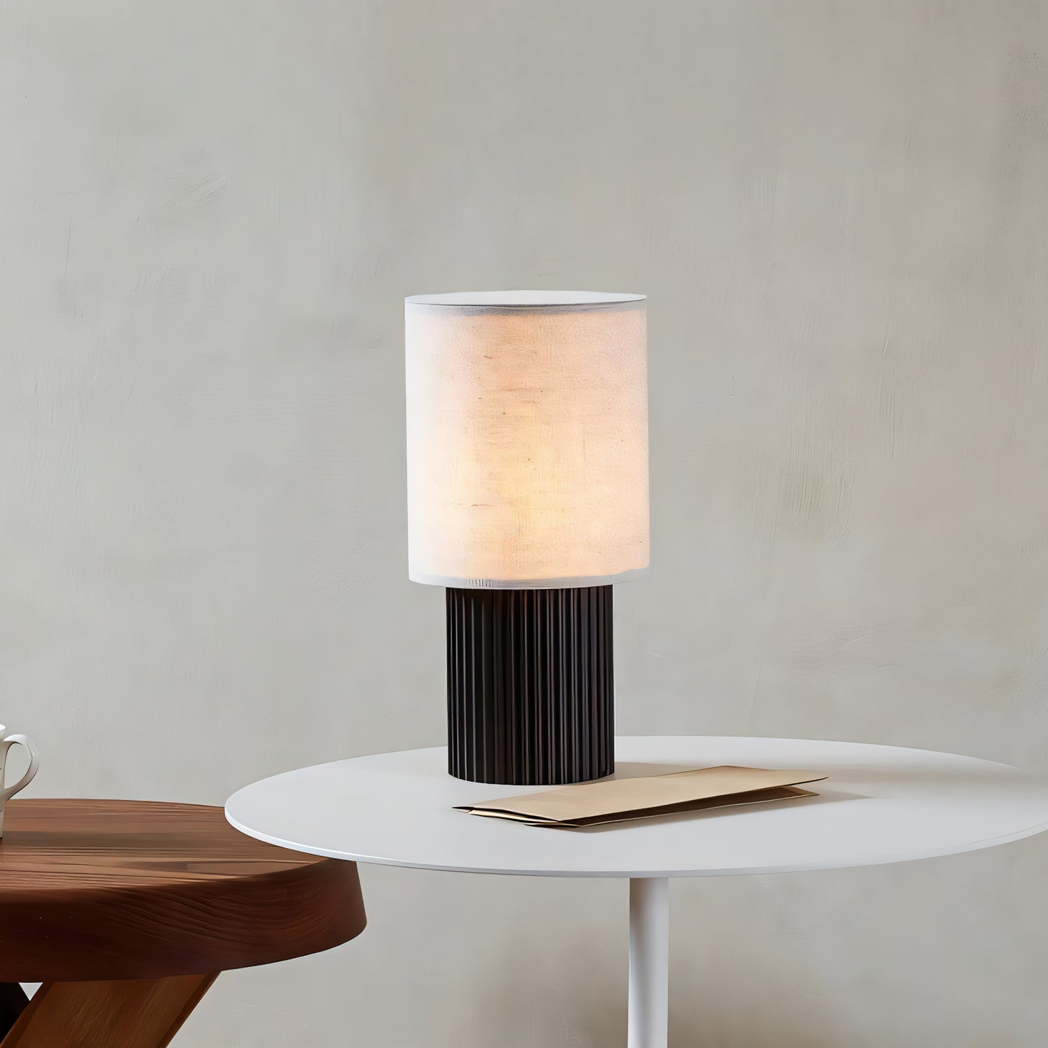 Ripples Wood & Fabric Table Lamp-Neutral Decor