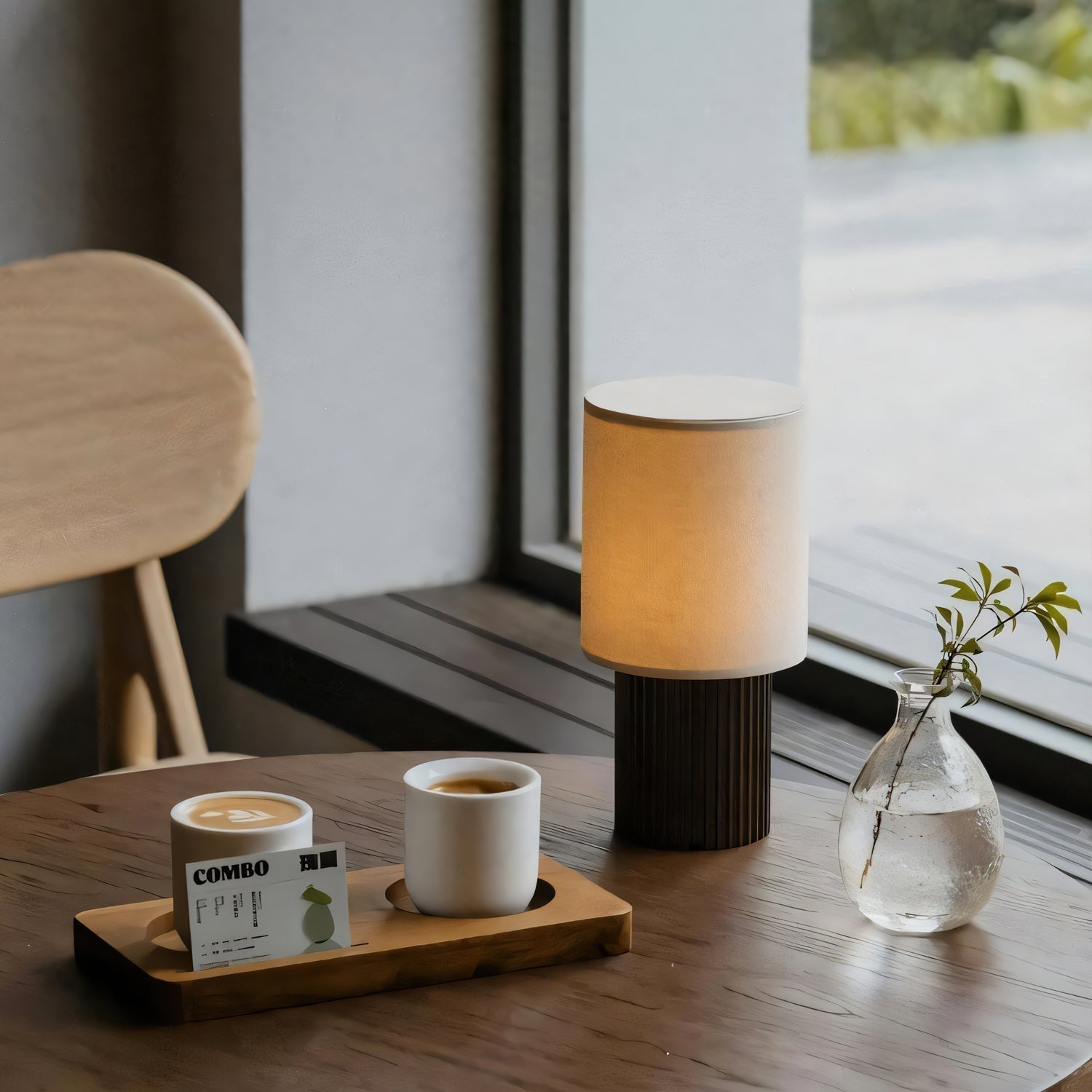 Ripples Wood & Fabric Table Lamp-Neutral Decor