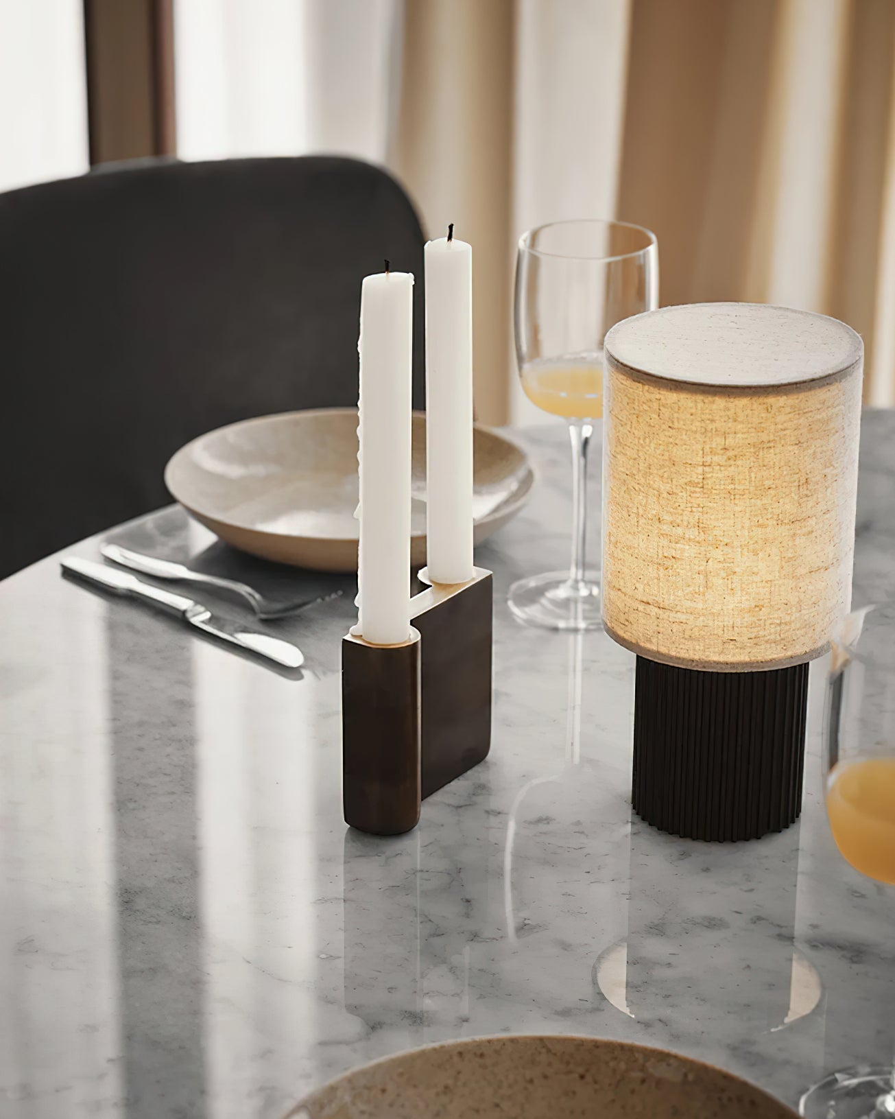 Ripples Wood & Fabric Table Lamp-Neutral Decor