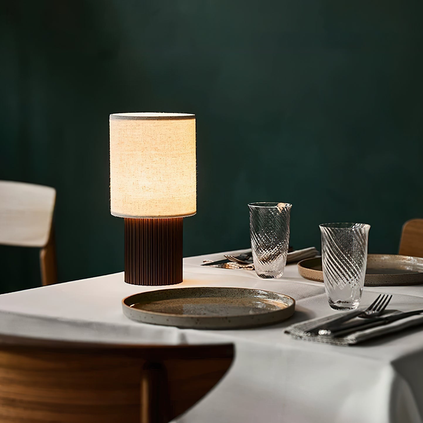 Ripples Wood & Fabric Table Lamp-Neutral Decor