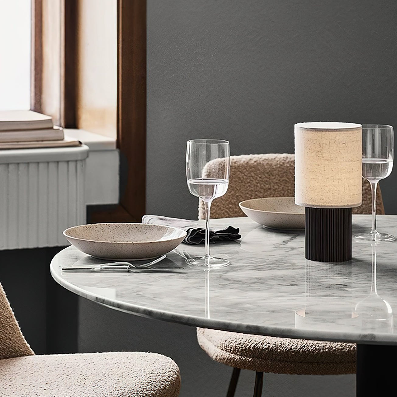 Ripples Wood & Fabric Table Lamp-Neutral Decor