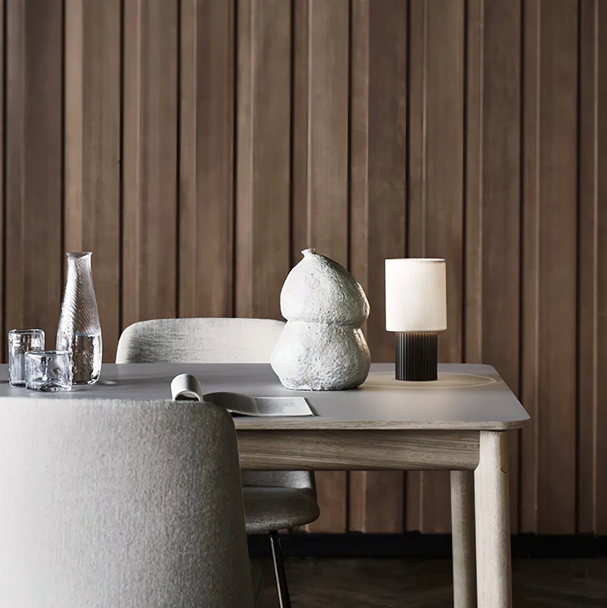Ripples Wood & Fabric Table Lamp-Neutral Decor