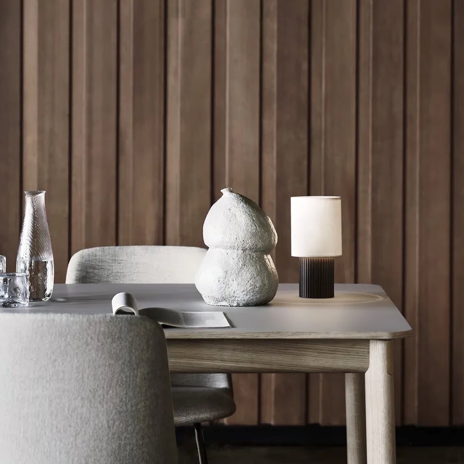 Ripples Wood & Fabric Table Lamp-Neutral Decor